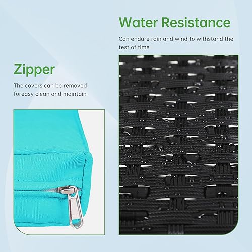 Miniatura 6 de Juego de 4 muebles modulares para exteriores, juego de muebles de mimbre resistentes al agua con 3 sillas de ratán, 1 cojín de mesa con tapa de