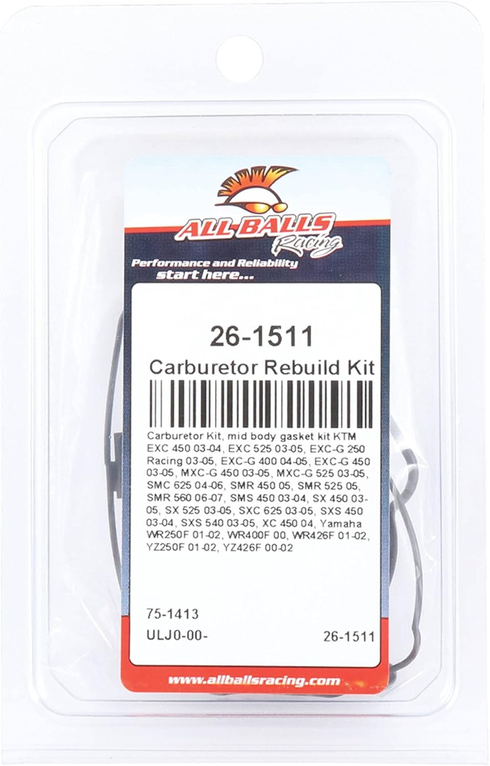 New All Balls Carburetor Kit, mid body gasket kit 26-1511 for Yamaha WR250F 01-02, WR400F 00, WR426F 01-02
