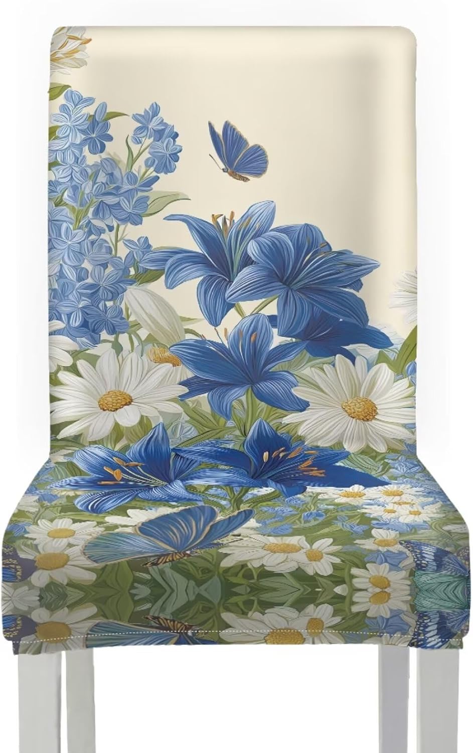 Lily Daisy Pattern Dining Room Chair Cover Reusable Parsons Kitchen Chair Covers Elastic Chair Seat Protectors Home Decoration Accessories-4 Pcs