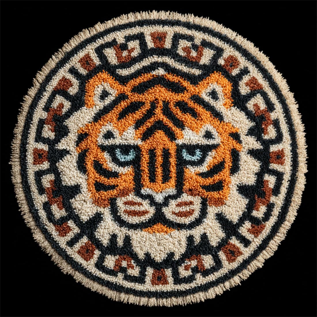 Rqwybcaxn DIY Latch Hook Rug Kit for the Elderly Animal Crochet Starter Kit Tiger Portrait 100x100cm Round Tapestry with Crochet Hook Hallway Craft Gift