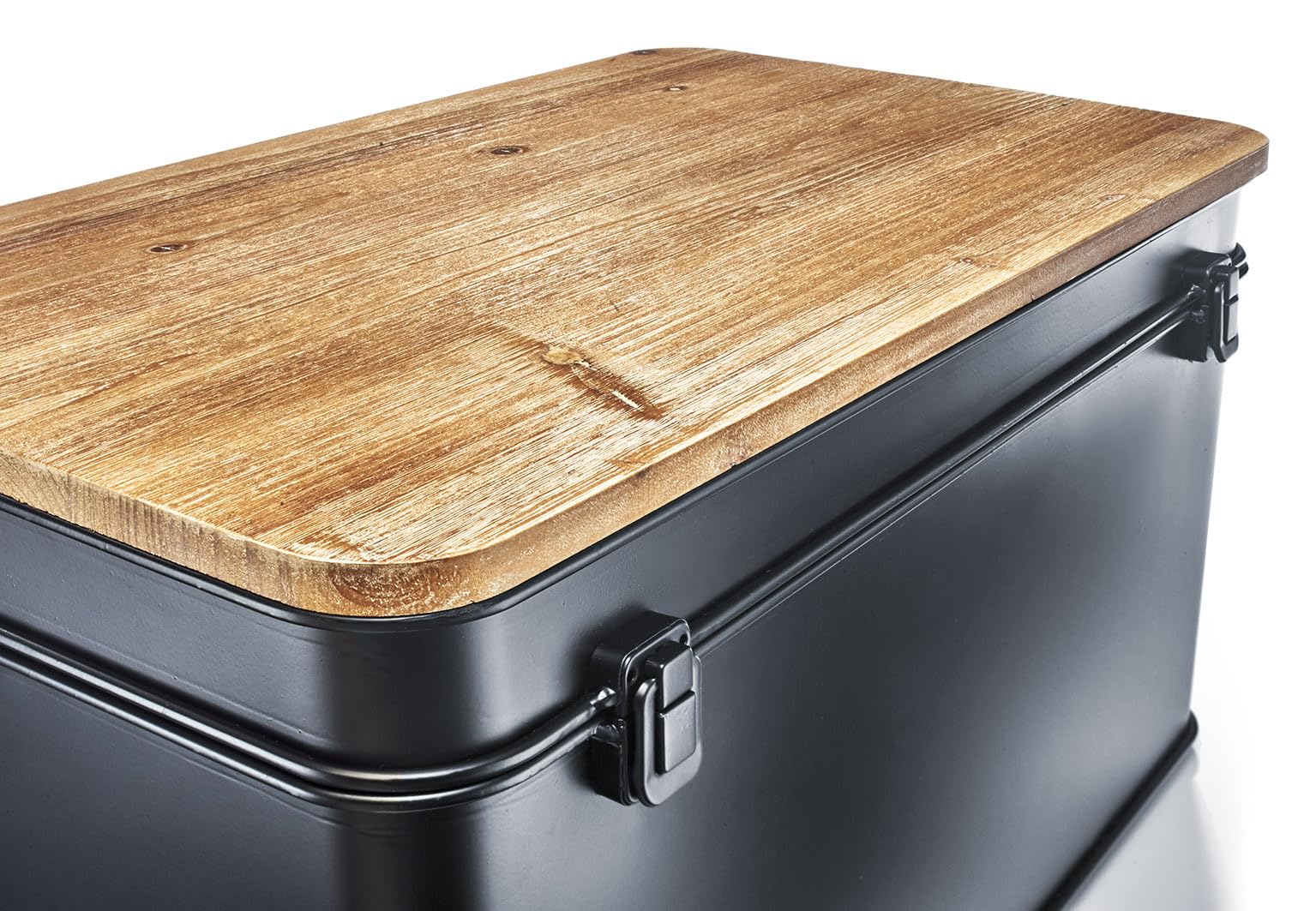 Kobolo Metalltruhe Aufbewahrung Kiste aus Metall im dreier Set - schwarz - mit Holzdeckel - B-Ware