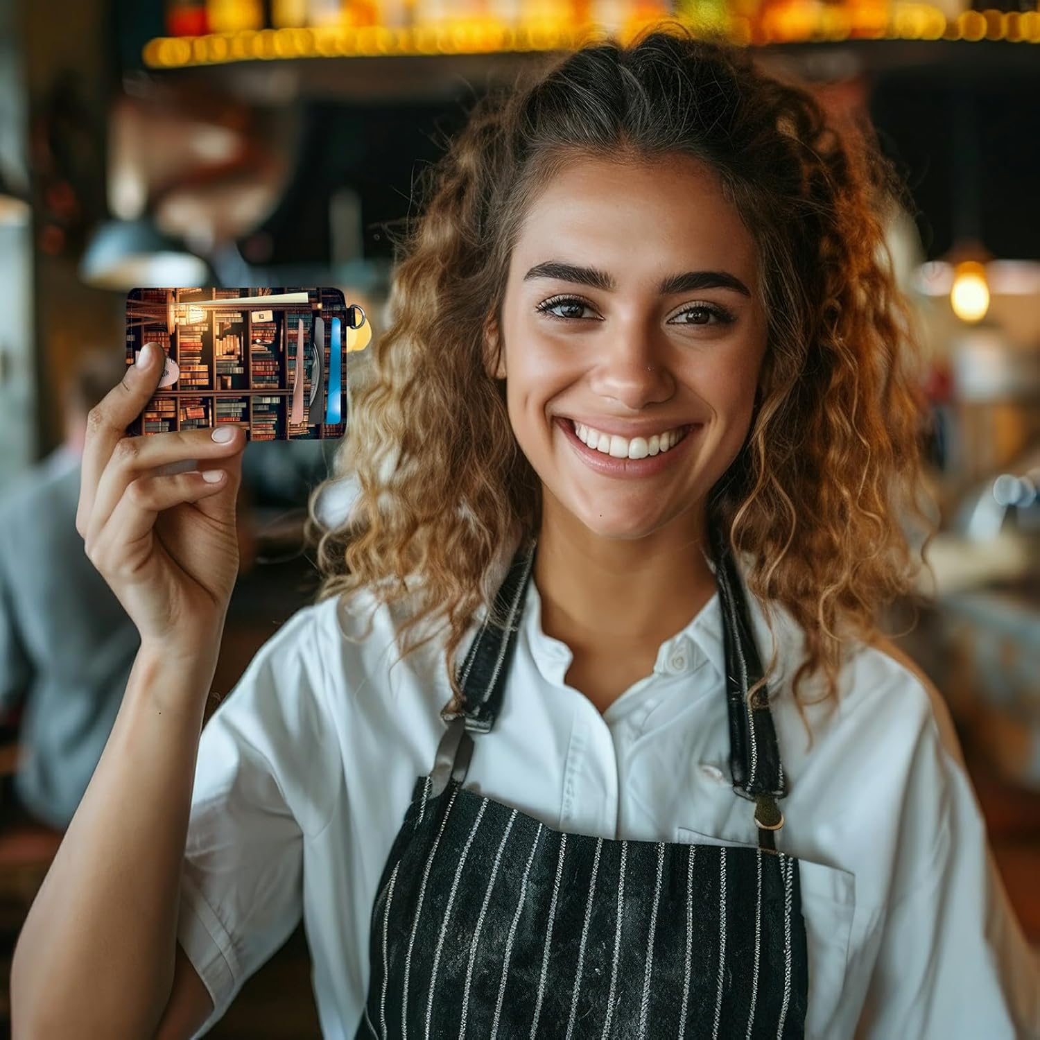 Books Library Slim Minimalist Wallet with Lanyard Strap, PU Leather Front Pocket Wallet RFID Blocking Credit Card Holder Card Cases with ID Window for Man Woman Boy Girl - Image 3