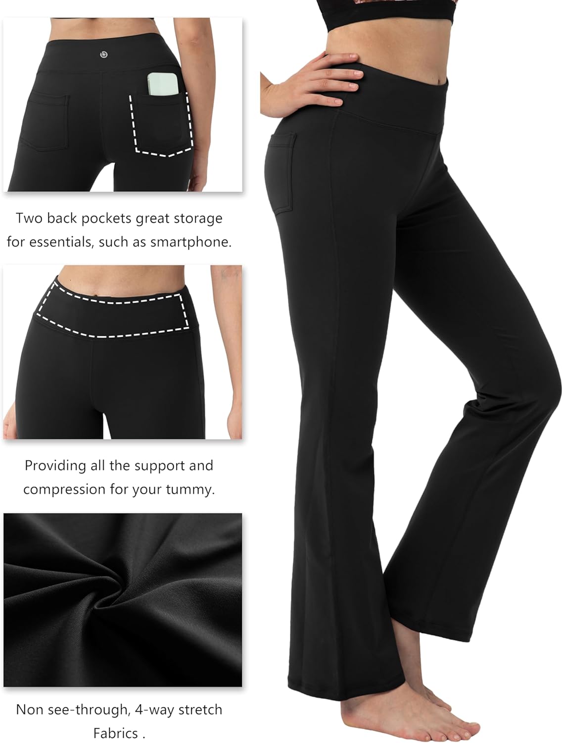 BUBBLELIME 29"/31"/33"/35" 3 Styles Women's Bootcut Yoga Pants Basic/Back Pockets High Waist Workout Tummy Control Flare - Image 5