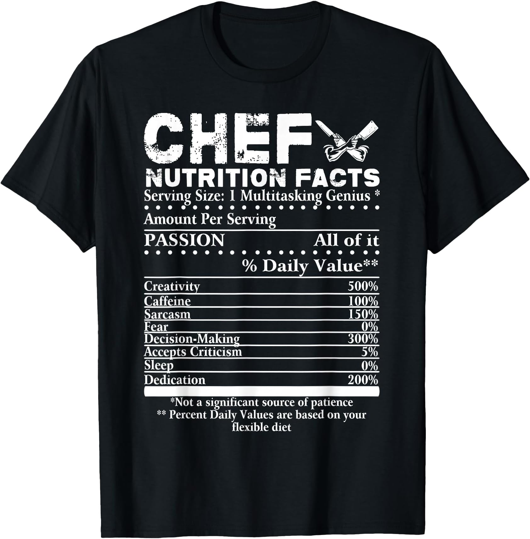 Chef Nutrition Facts T-Shirt Cool Chef Tee Gift for Chefs T-Shirt
