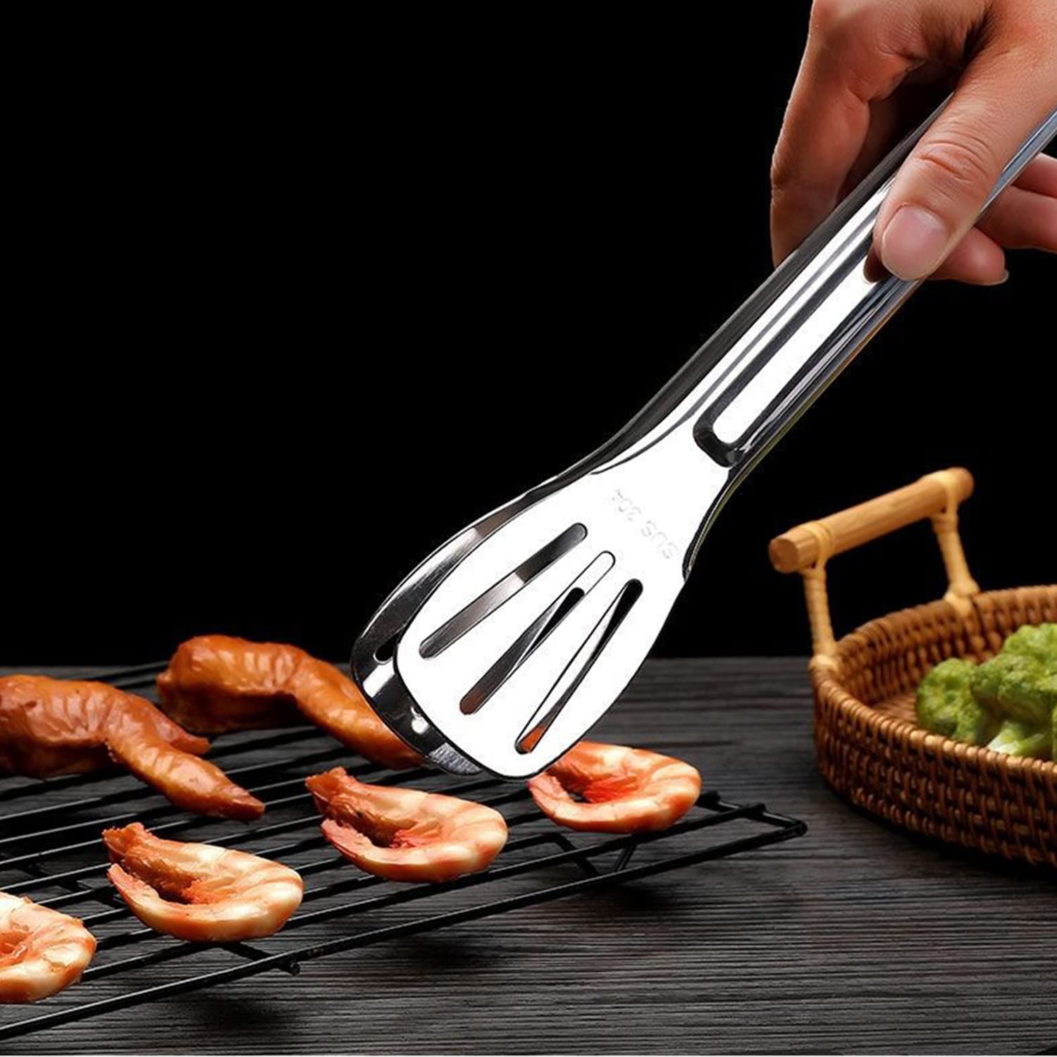 kooktang roestvrij staal, pincet keuken 30 cm, ronde grillpincet