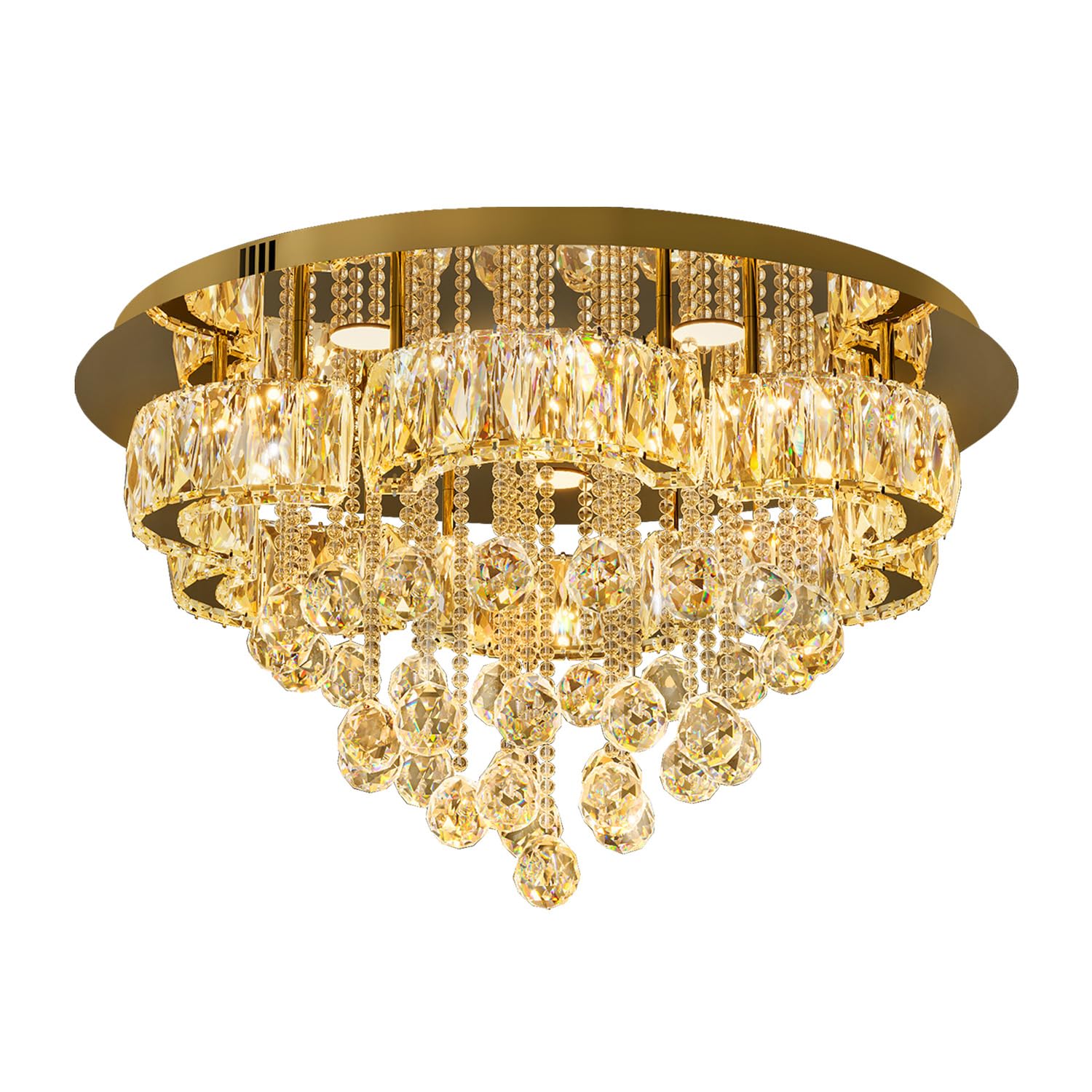W24inches Modern Gold Chandeliers Flush Mount Ceiling Chandeliers for High Ceiling Small Hanging Chandelier Light Fixture Bedroom Dining Room Living Room LED Dimming 2700k 4500k 6000k