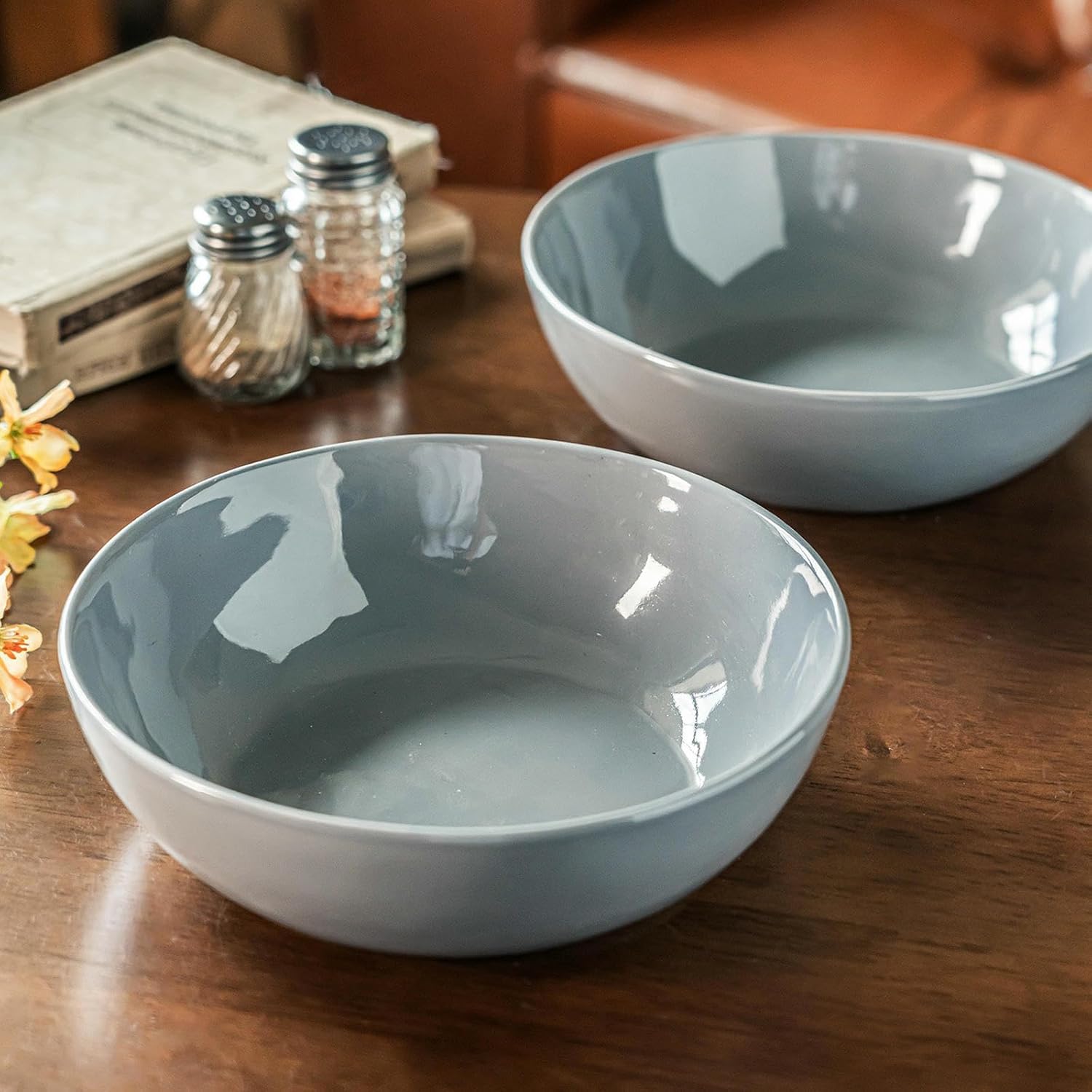 Ceramic retro glazed open bowl household fresh tableware-dark gray 8.1 inches