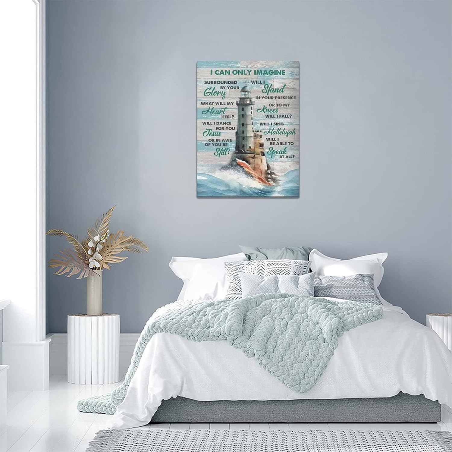 Lighthouse Wall Art Nautical Decor Coastal Ocean Pictures Wall Decor Lighthouse Christian Scriptures Canvas Painting Prints I Can Only Imagine Modern Artwork Home Decor for Bathroom Bedroom 12"x 16"