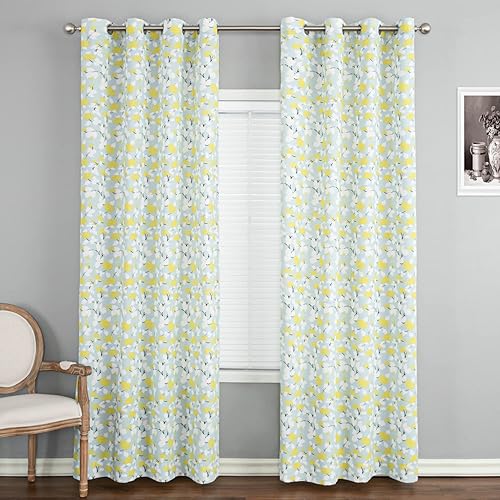 Miniatura 8 de VOGOL Cortinas estampadas para ventana, cortinas con ojales para dormitorio y sala de estar, juego de 2 paneles, 52 x 96 pulgadas, flores blancas y