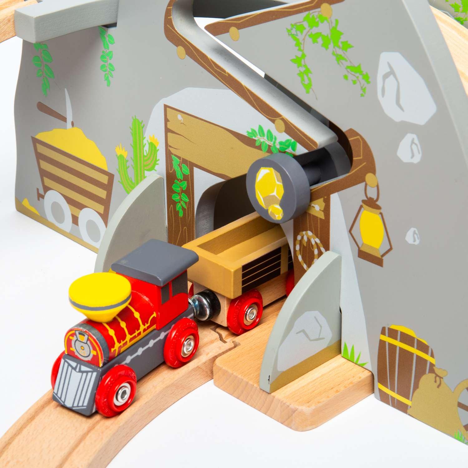 Bigjigs Rail Wildwest-Eisenbahn-Set | Holz-Eisenbahnspielset | 62-teilige Strecke & Zubehör mit Pferd & Kutschen, Goldminen-Tunnel, Ranch- & Cowboy-Figuren | Eisenbahnspielzeug für Kinder, Jungen &