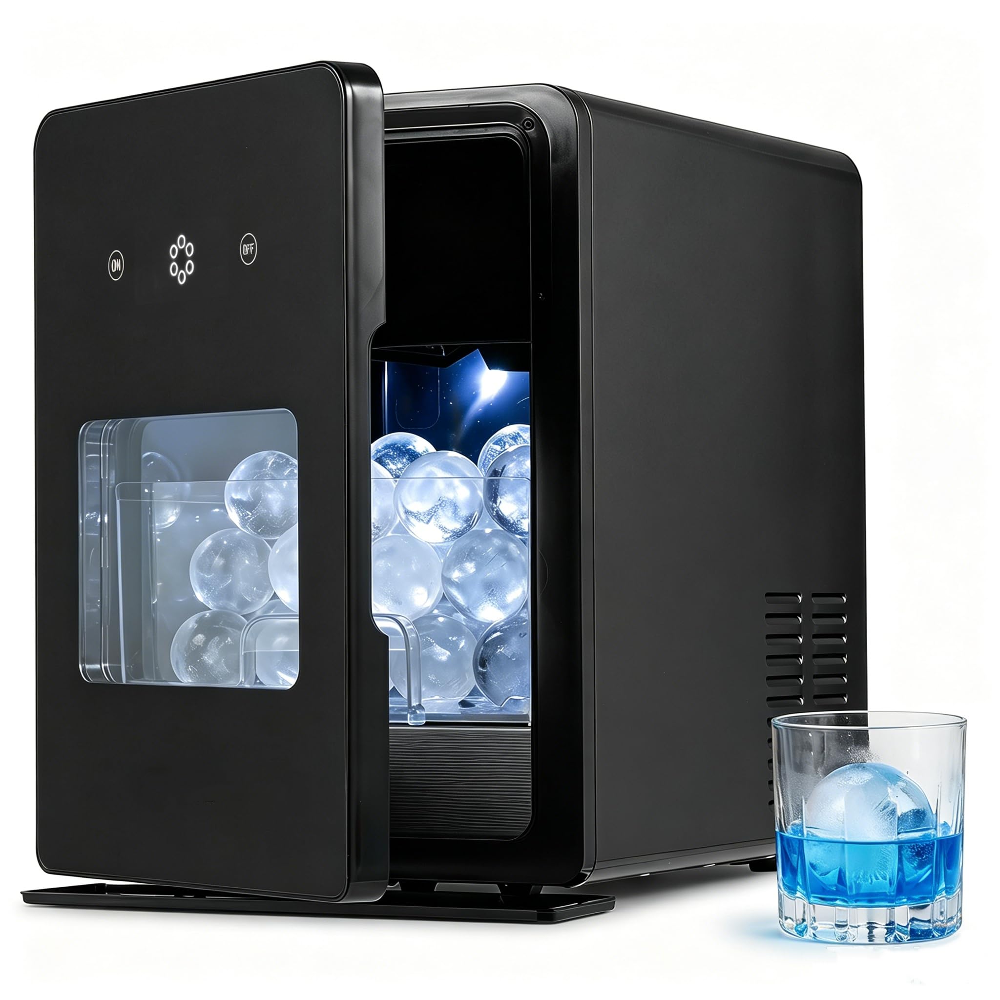 LIFEZEAL Macchina Ghiaccio 150 Sfere/24 h, 4 Sfere da 5 cm in 38-39 Min | Macchina per Ghiaccio con Serbatoio 1,6 L, Finestra Trasparente e Luci Led, per Casa, Ufficio e Bar, per Whisky e Cocktail