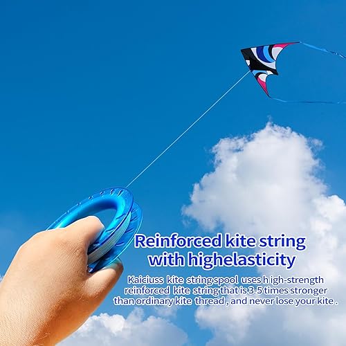 Miniatura 5 de Juego de cometas de aro para niños: carrete, mango y línea de 300 pies para cada bobinador de carrete de cometa