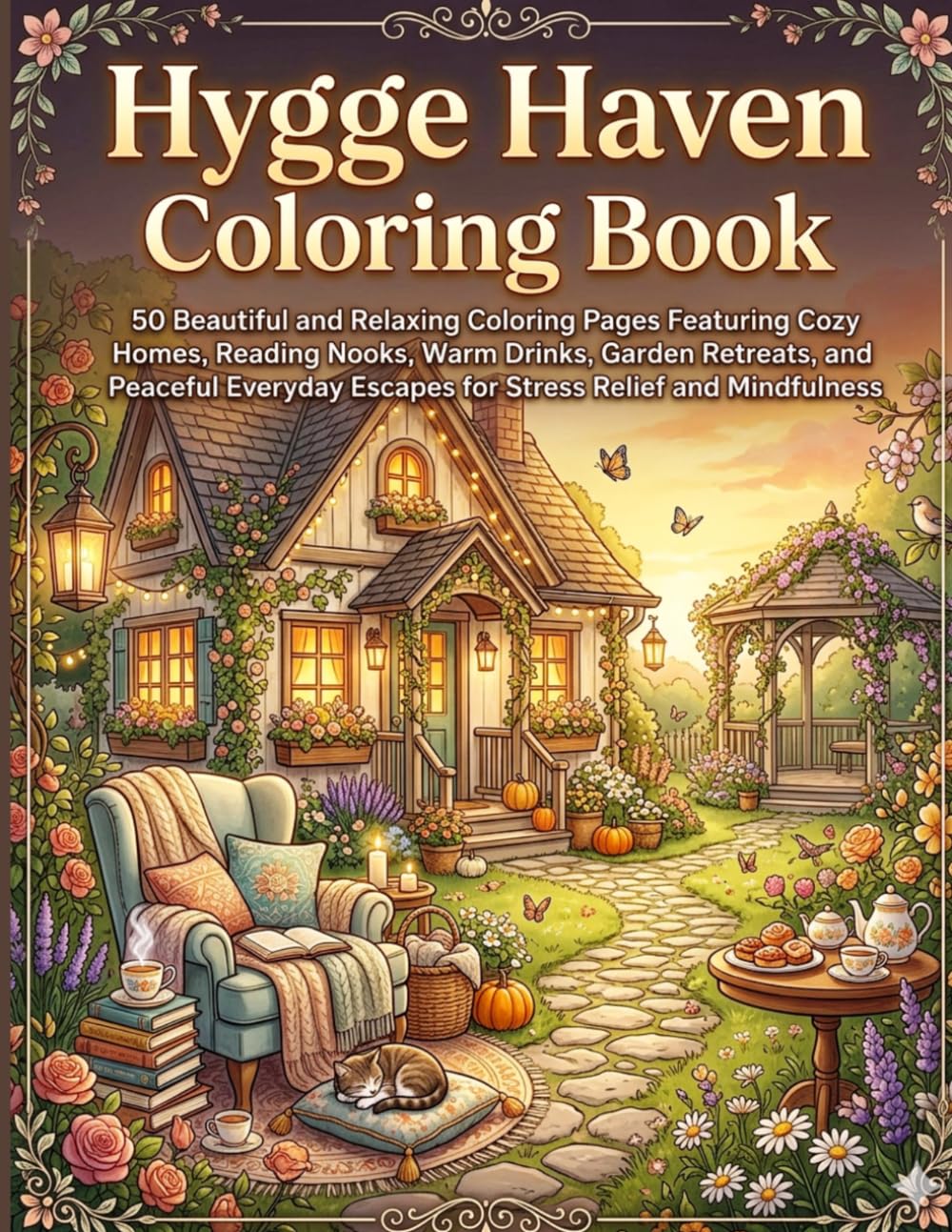 Hygge Haven Coloring Book: 50 Beautiful and Relaxing Coloring Pages Featuring Cozy Homes, Reading Nooks, Warm Drinks, Garden Retreats, and Peaceful Everyday Escapes for Stress Relief and Mindfulness