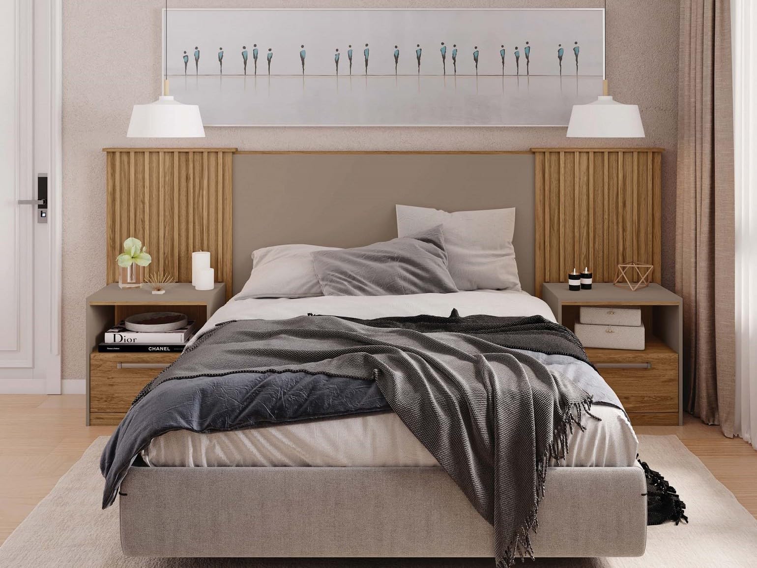 MAESTRO FERRETERO MF - Cabecero Lucius Extensible con 2 Mesillas, MDP Buriti y Fendi - Versatilidad Moderna