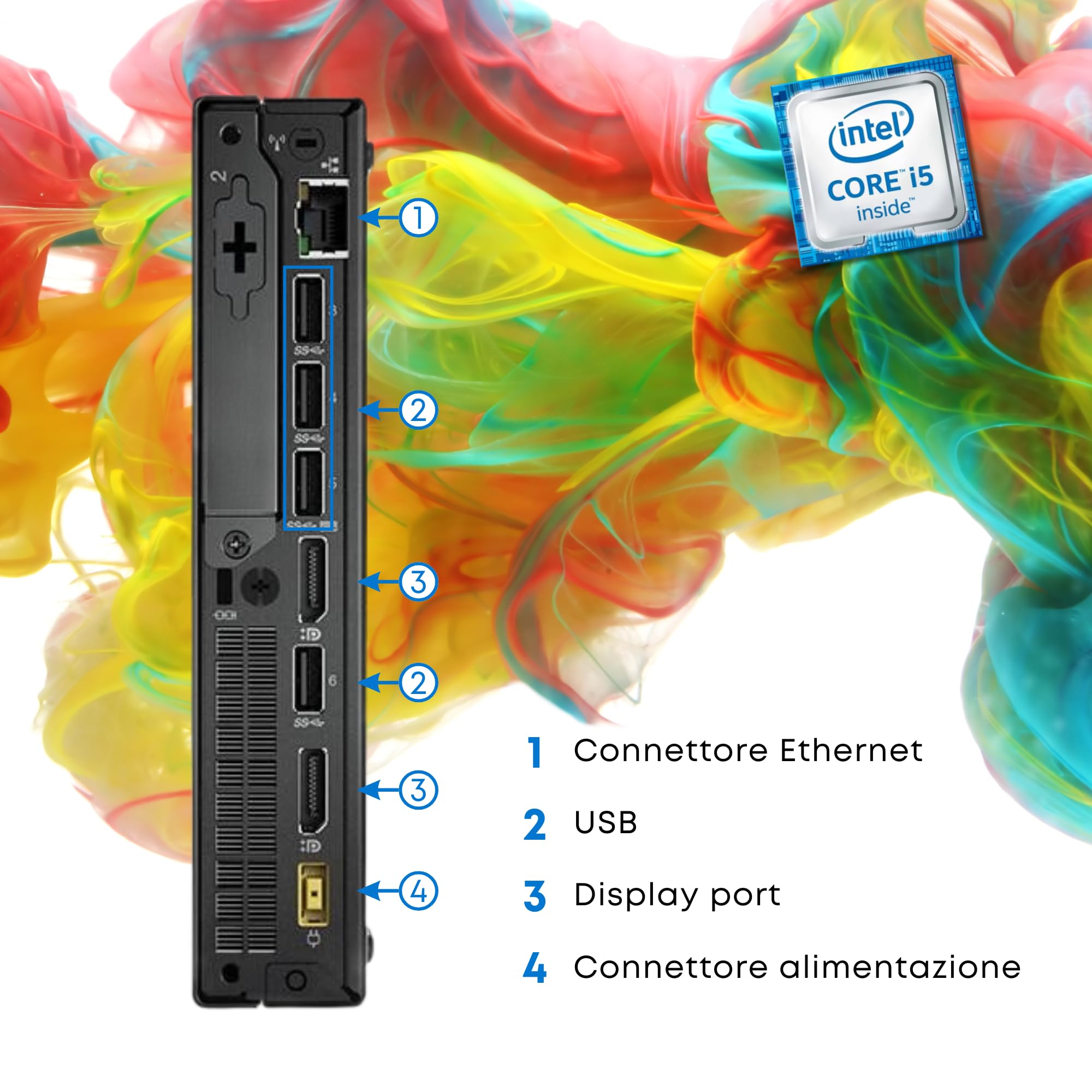 Lenovo ThinkCentre, Mini Pc Tiny, Intel i5-6400 4 Core 2.5 Ghz, Ram 16Gb SSD 256Gb, Pc Desktop Mini con Omaggio Chiavetta Wi-fi (Ricondizionato)