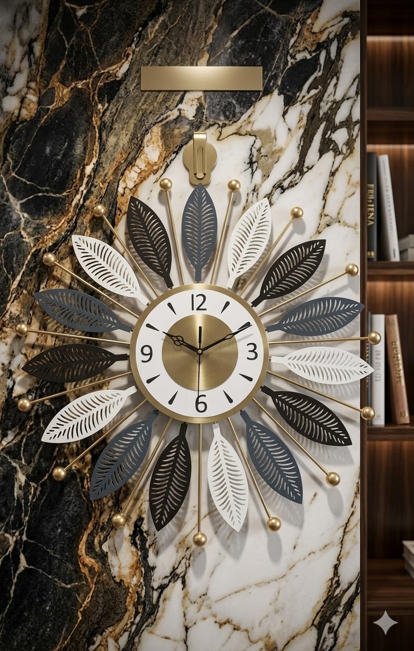 Premium 3D Metal Leaf Art Wall Clock - Elegant Silent Non-Ticking Decorative Clock for Home & Gift-image-42