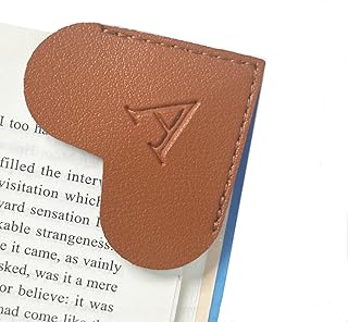 MOTEERLLU Personalized Leather Heart Bookmark with Initials, Cute Custom Corner Bookmarks for Reading Women, Men, Kids, Teachers, Book Lovers Gifts(Brown A)