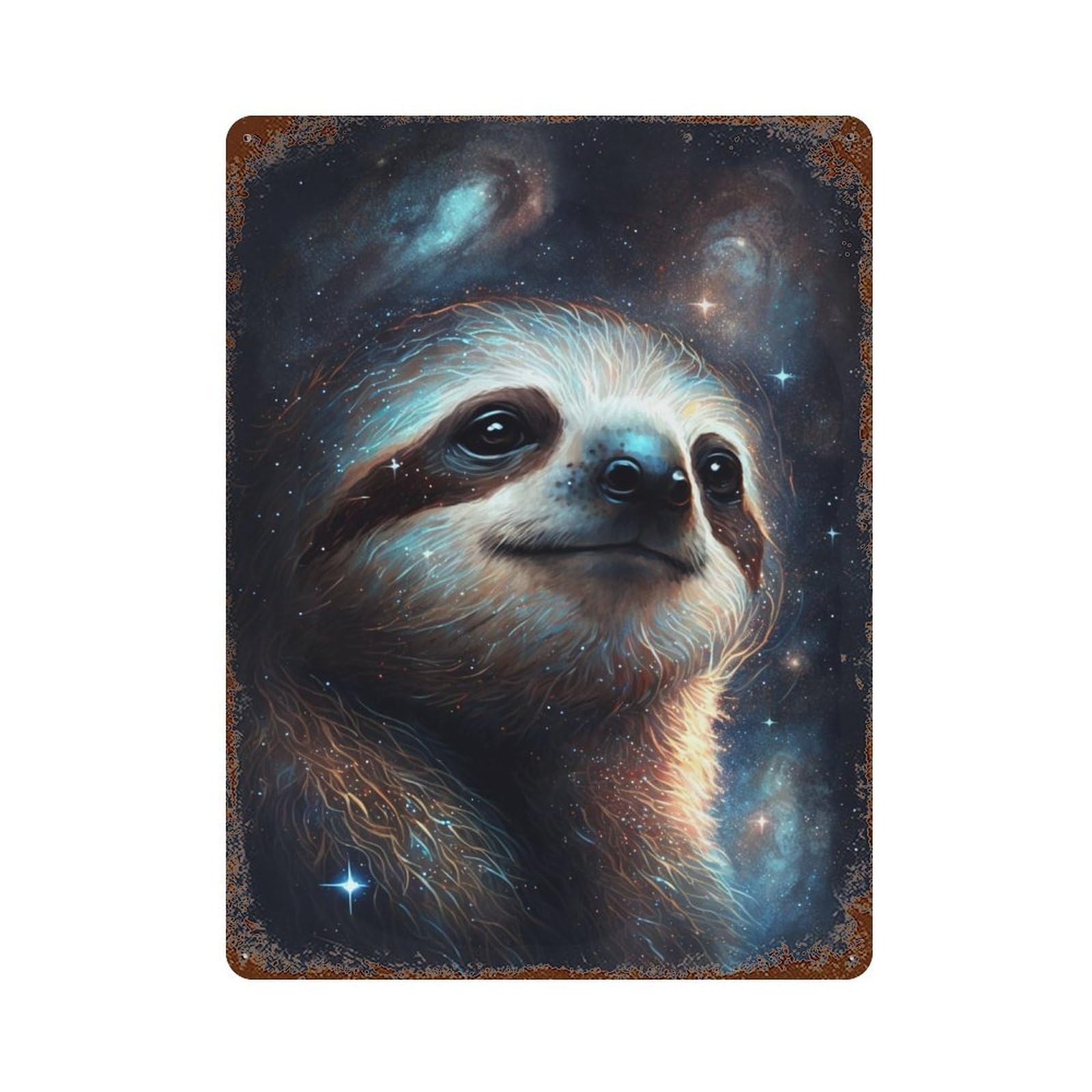 Garage Style Cosmic Sloth Gazing Stars Decorative Tin Sign 15.7"x11.8", Shabby Chic Decor for Bar And Workshop