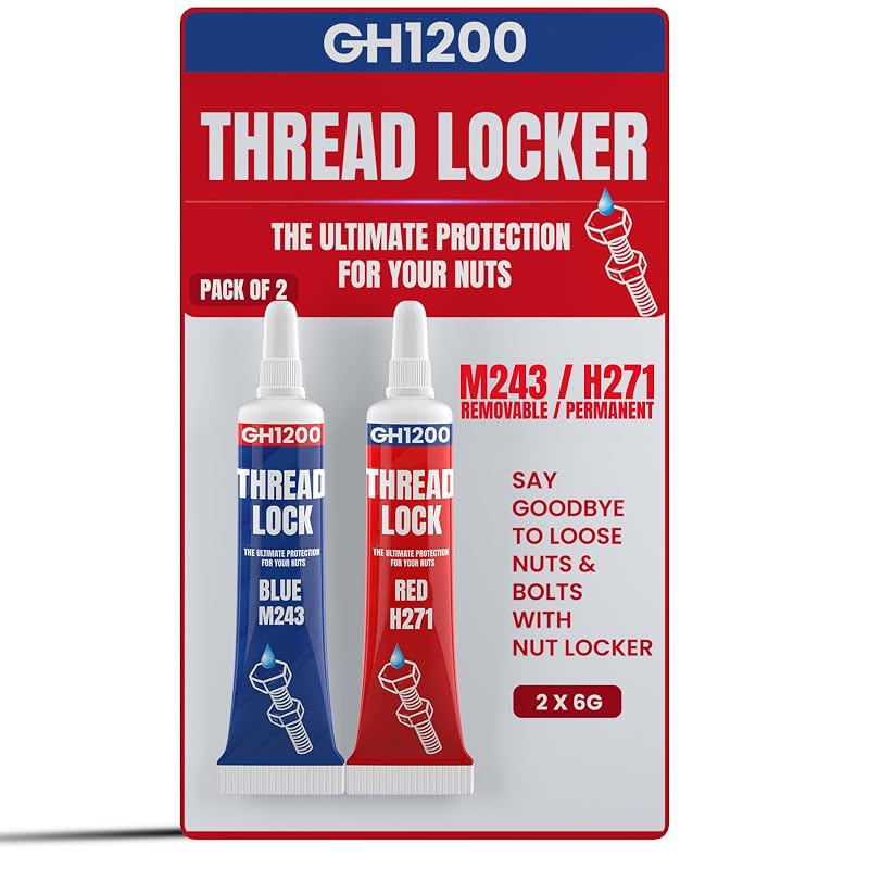Trava-rosca líquida GH1200 de resistência média e alta para porcas, parafusos e metais, azul e vermelho, kit com 2 tubos de 6 g