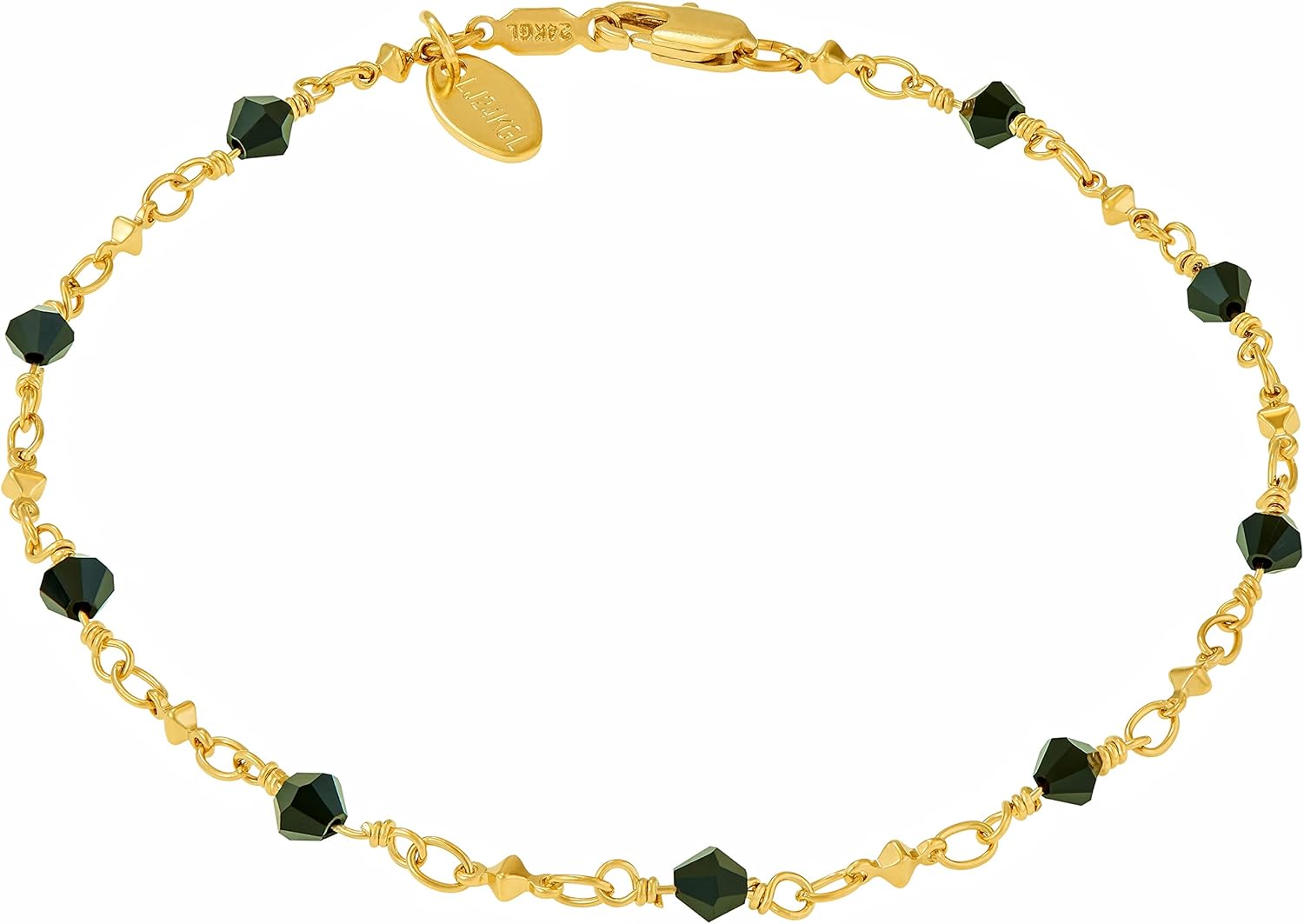 LIFETIME JEWELRY Womens Gold Anklet Diamond Shaped Beads Ankle Bracelet 24k Gold Plated