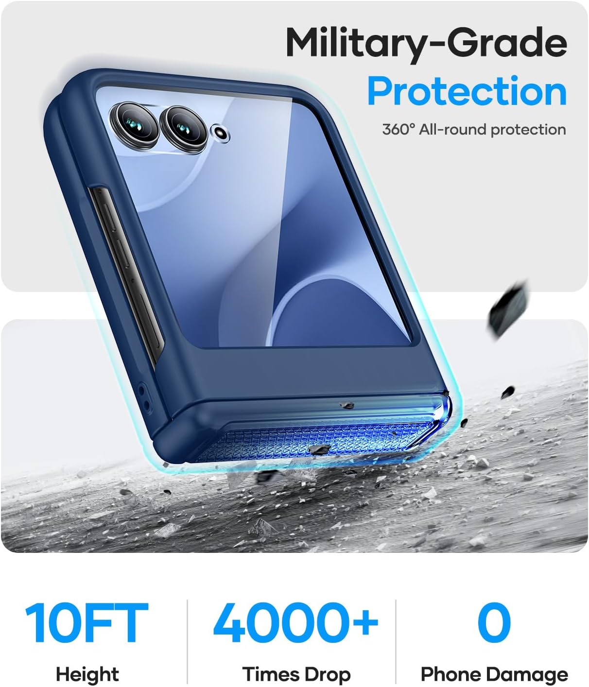Vihibii for Motorola Razr 2025 Case with Hinge Protection & Outer Screen Protector, Slim Non-Slip Durable Rugged Drop Proof Shockproof Full Body Protective Phone Cover Case for Moto Razr 5G 2025, Blue