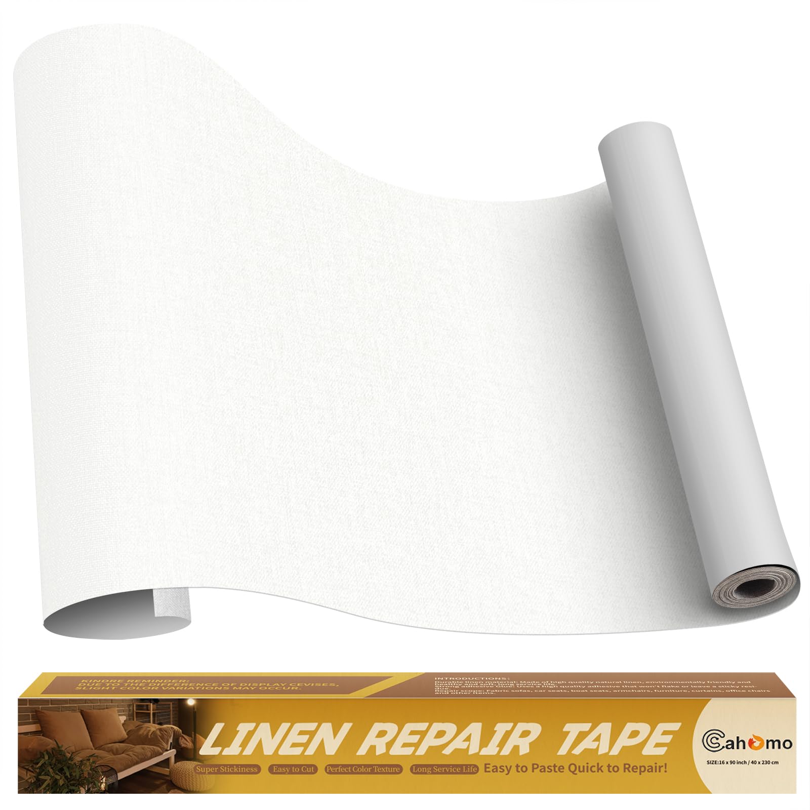 Cahomo Linen Repair Tape 16x79 inch, Self Adhesive Fabric Patches, Couch Repair Patch Kit, Fabric Repair Tape for Furniture, Sofas, Carpet, DIY,