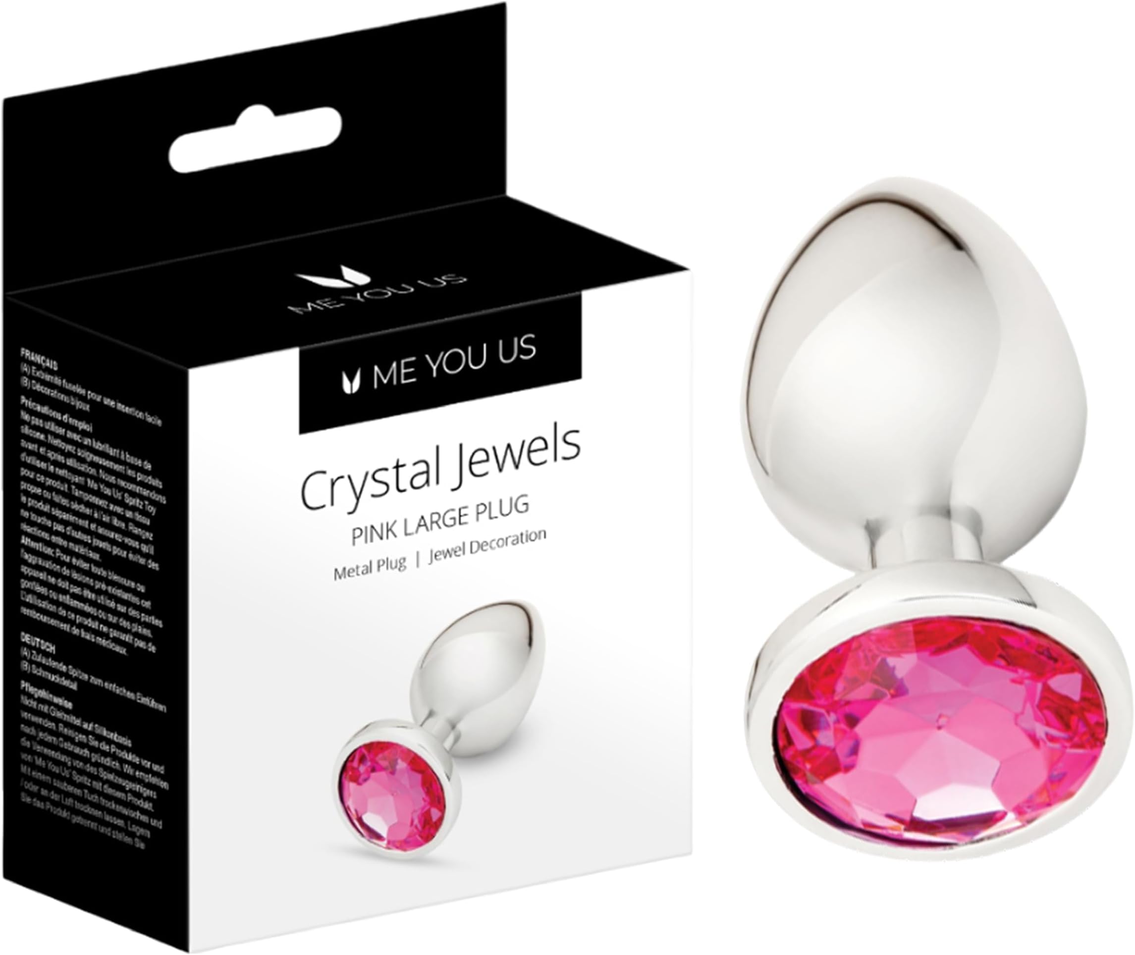 Me You Us Crystal Anal Plug with Pink Jewels โ Large 3.7" Metal Butt Plug with Flared Base & Glamorous Gem Detail