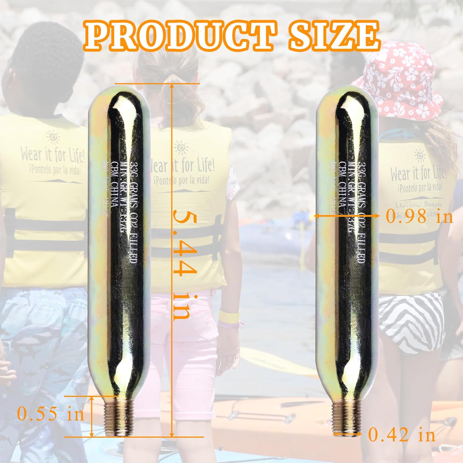 CO2 Rearming Cylinder for Auto Manual Version of Inflatable Jackets Life Vests Waist Belt Personal Flotation Device PFD-Rearming Accessories 1/2-inch Replacement 33 Gram Thread CO2 Cartridges 4 PCS