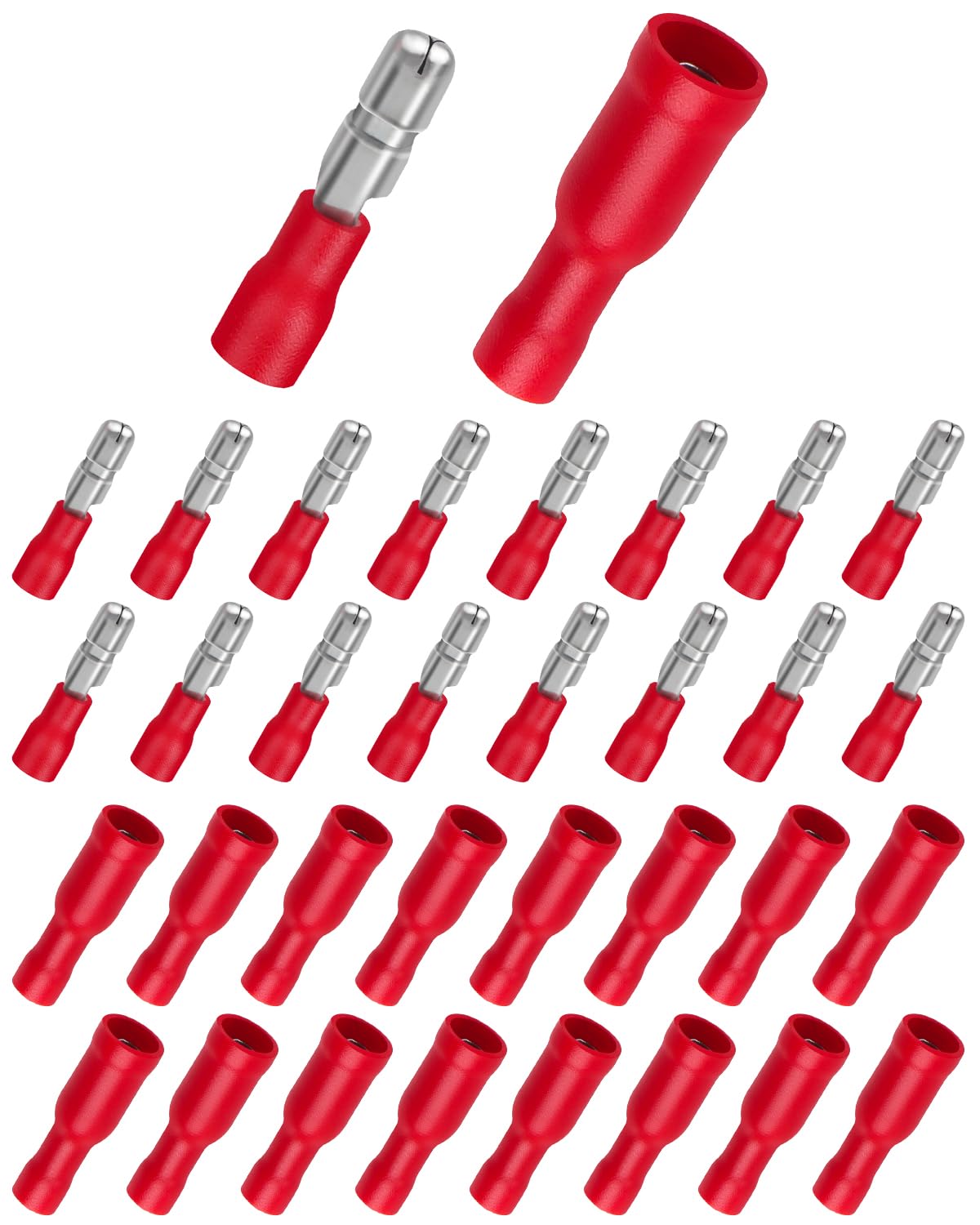 100 pezzi capicorda 0,5-1,5 mm², Bolatus connettori rotondi rossi e boccole rotonde rosse connettori a crimpare isolati per auto