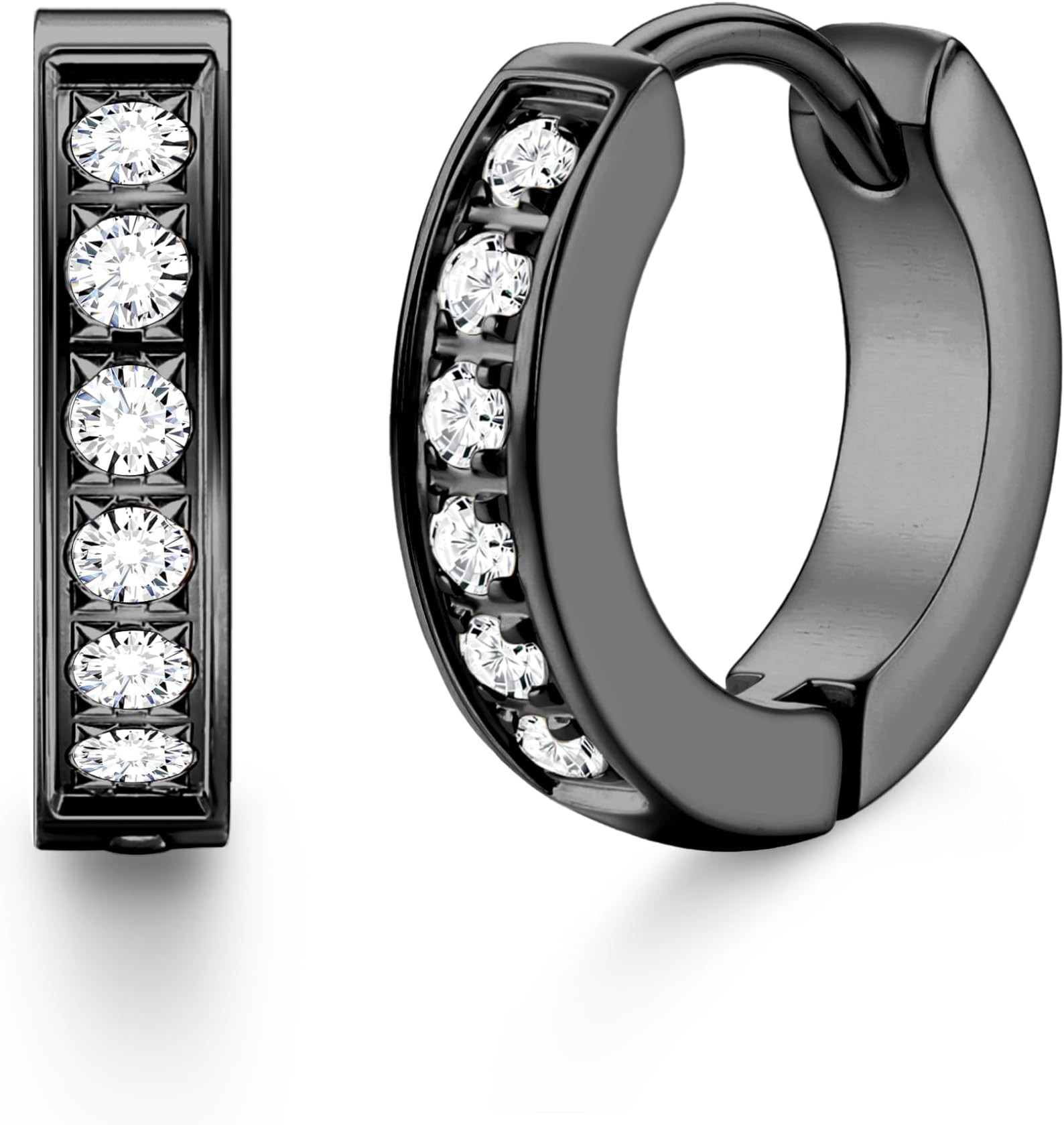 FIBO STEEL 13MM 20MM Stainless Steel Small Hoop Earrings for Men Women Huggie Earrings CZ Inlaid