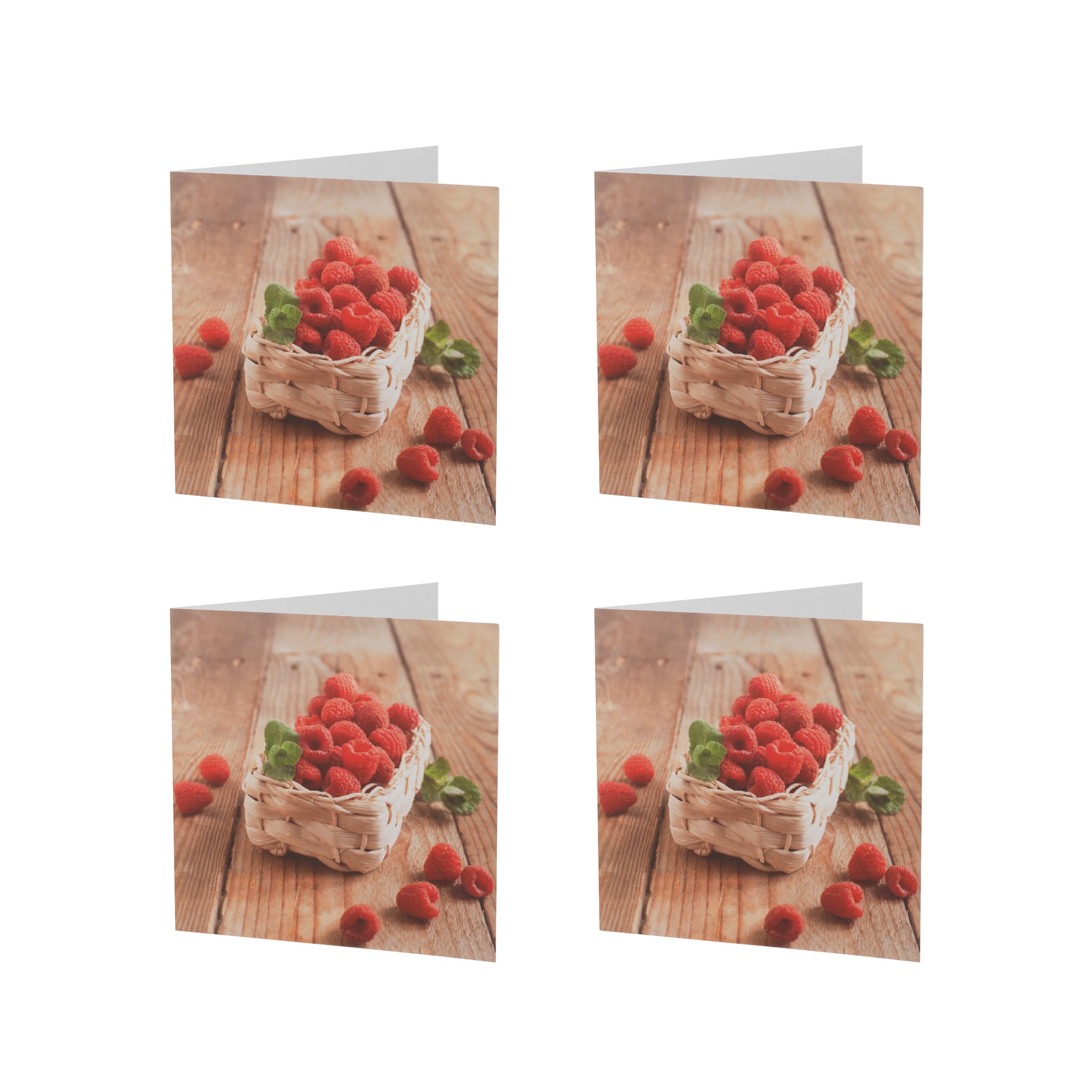 Tangoo Scented Greeting Cards - Raspberry Basket - Pack of 4 with Envelopes - Blank Inside - 15.5 x 15.5cm