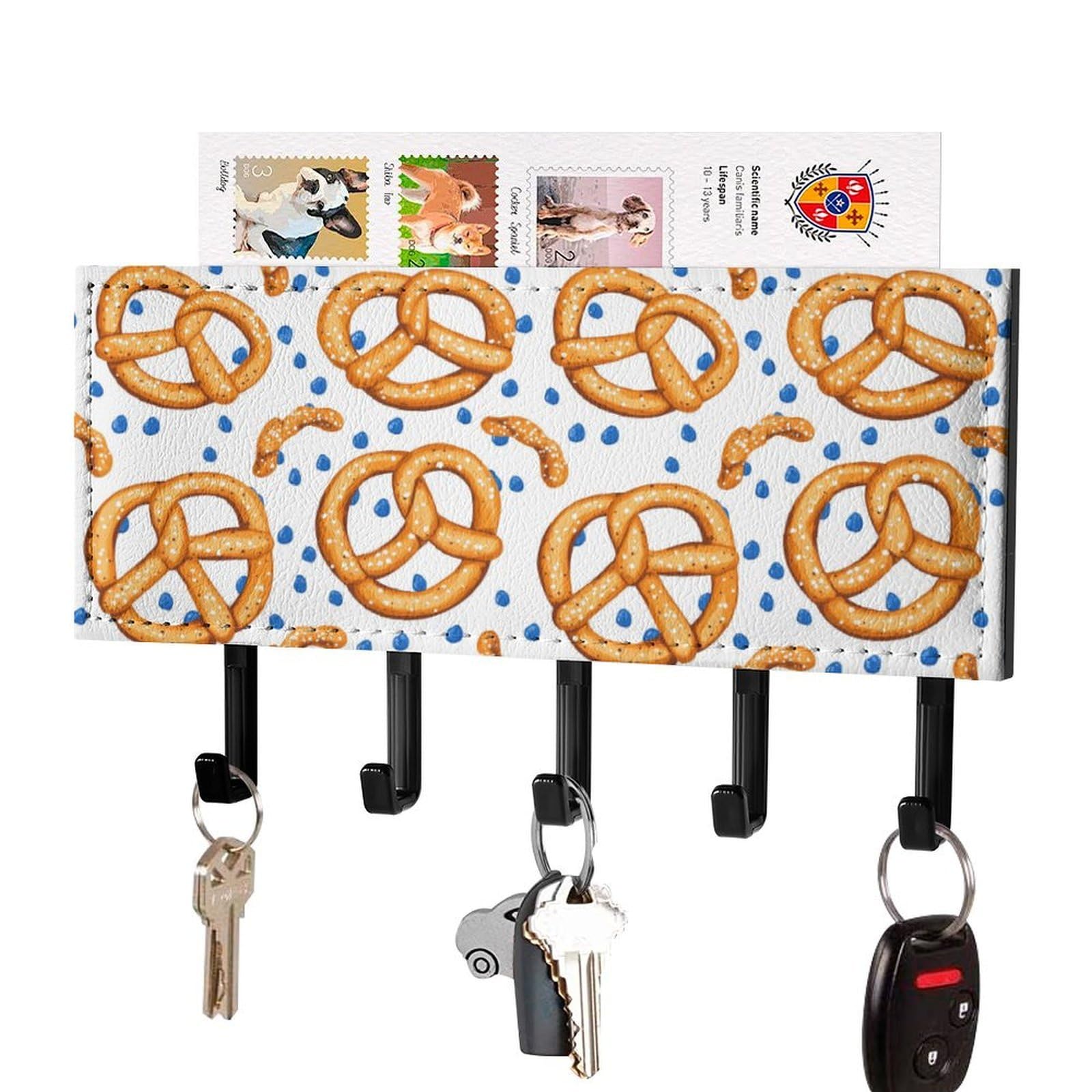 NCLQVJXZKHW Pretzels Pattern Key Holder with 5 Hooks Key Hooks Wall Mounted Key Racks Key Hanger Organiser Shelf