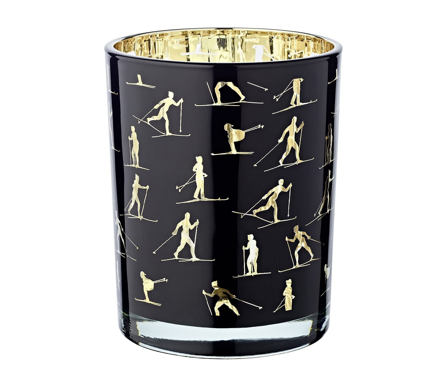 EDZARD Lantern Monty (Height 13 cm, Diameter 10 cm), Lantern with Ski Sport Motif, Gold Inside/Black Outside