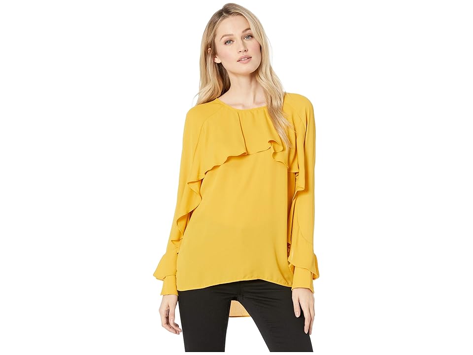 

eci Long Sleeve Ruffled Blouse (Mustard) Women's Blouse