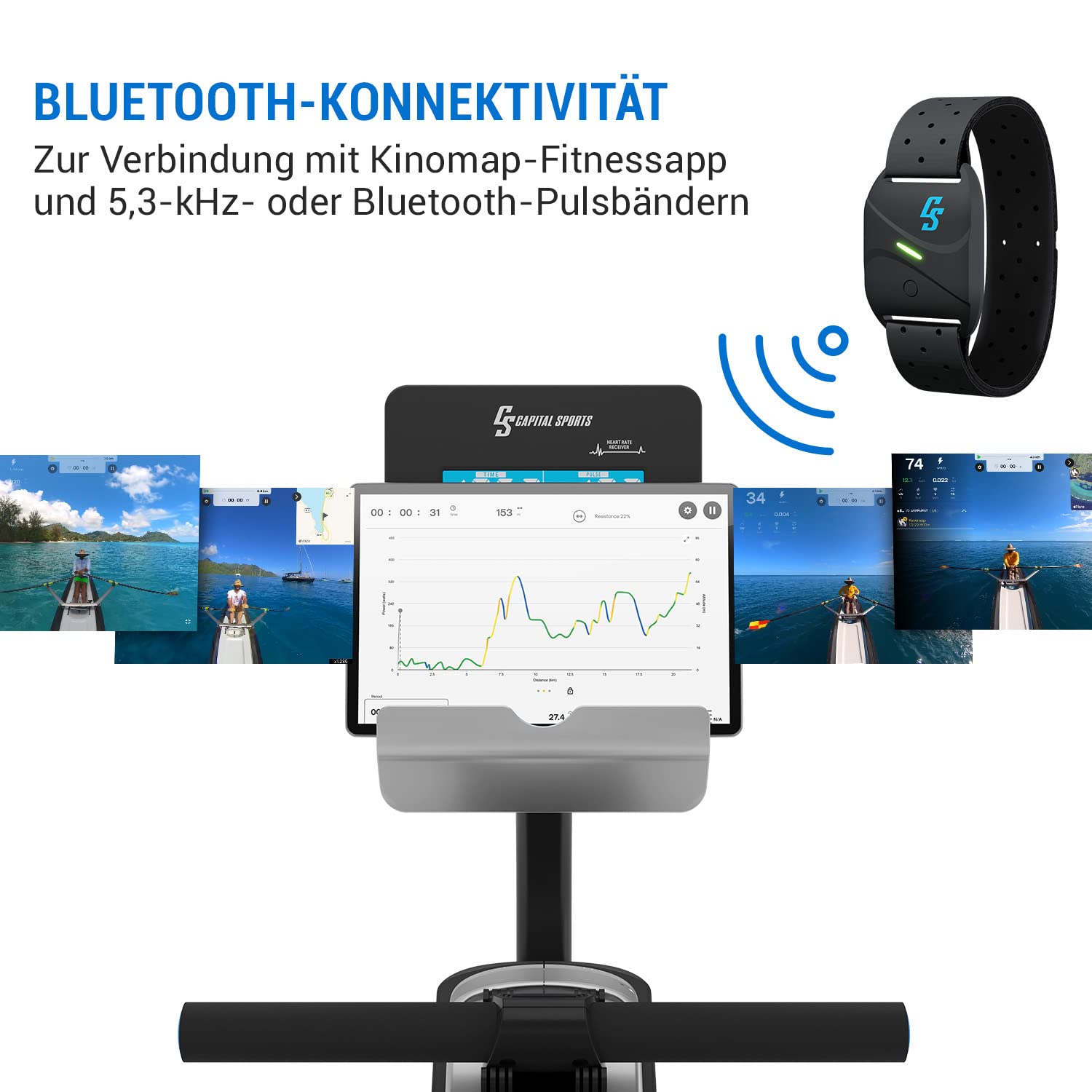 Capital Sports Rudergerät für Zuhause, Kompakter Rowshaper, Klappbar mit 8 Stufen, LCD-Monitor, Bodenrollen, Row Shaper mit Magnetwiderstand, Cardio, Fitnessgeräte