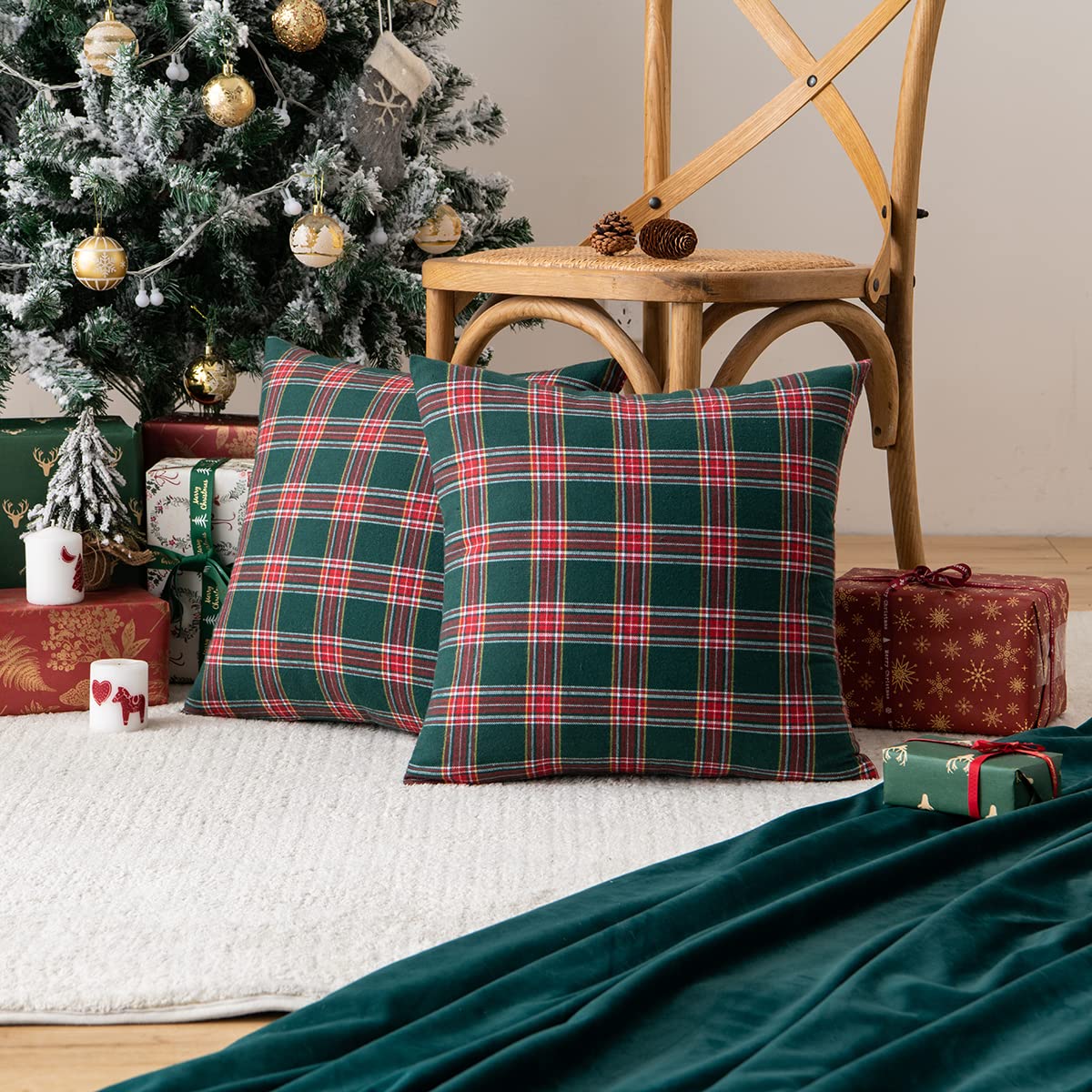 Qelus Christmas Cushion Covers set of 4, Tartan Scottish Throw Pillow Cases, Plaid Check Pillow Covers 45 x 45 cm - Image 2