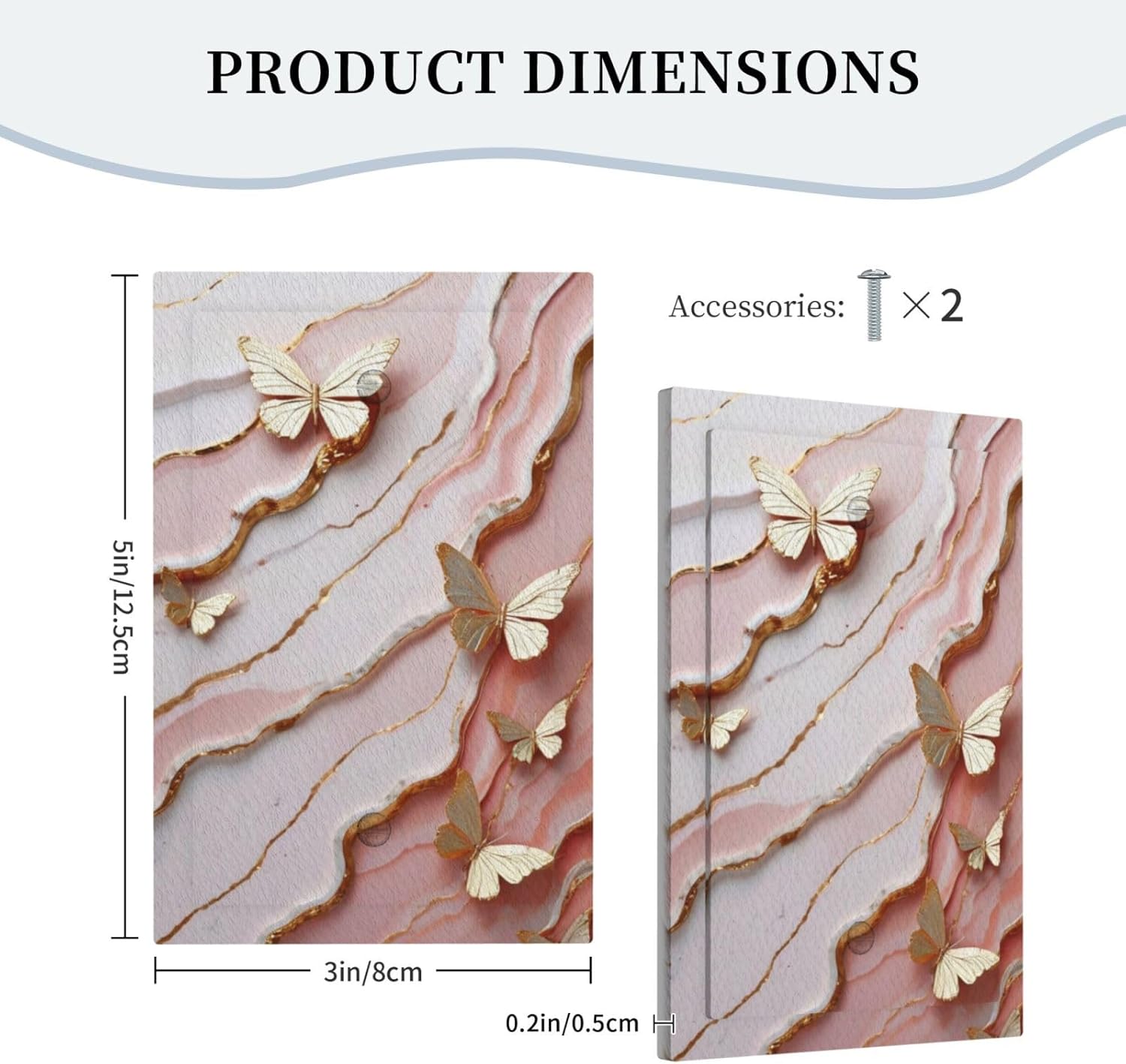 Decorative Light Switch Plate Covers Abstract Pink Glod Marble Butterfly 1 Gang No Device Single Blank Outlet Covers Wall Plate Light Switch Cover Plate for Bedroom Home Decor