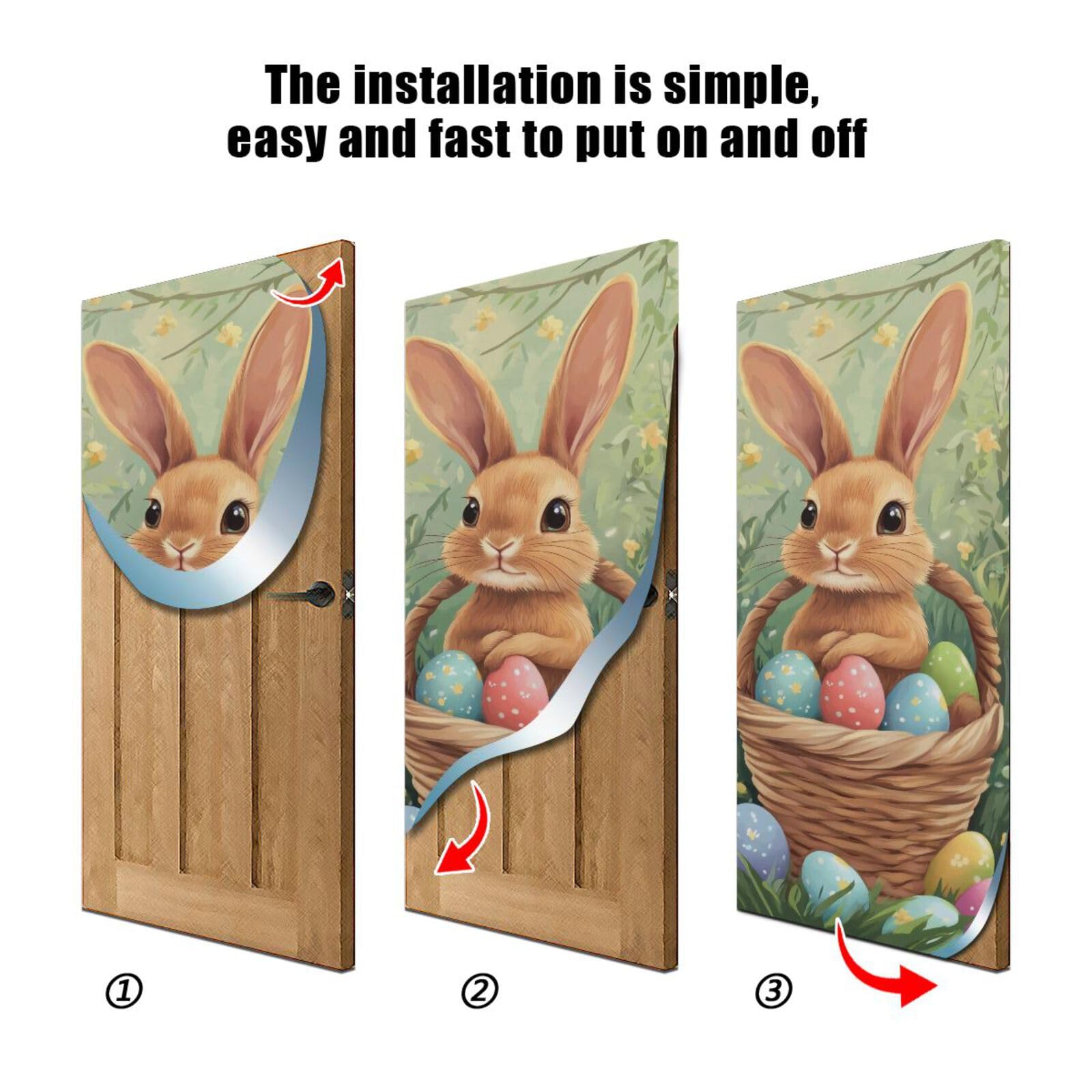FLildon Cute Bunny Easter Eggs Door Cover Decoration, Party Accessory Porch Decor for Festive Ornament Room Door Covers 32 x 79 Inch