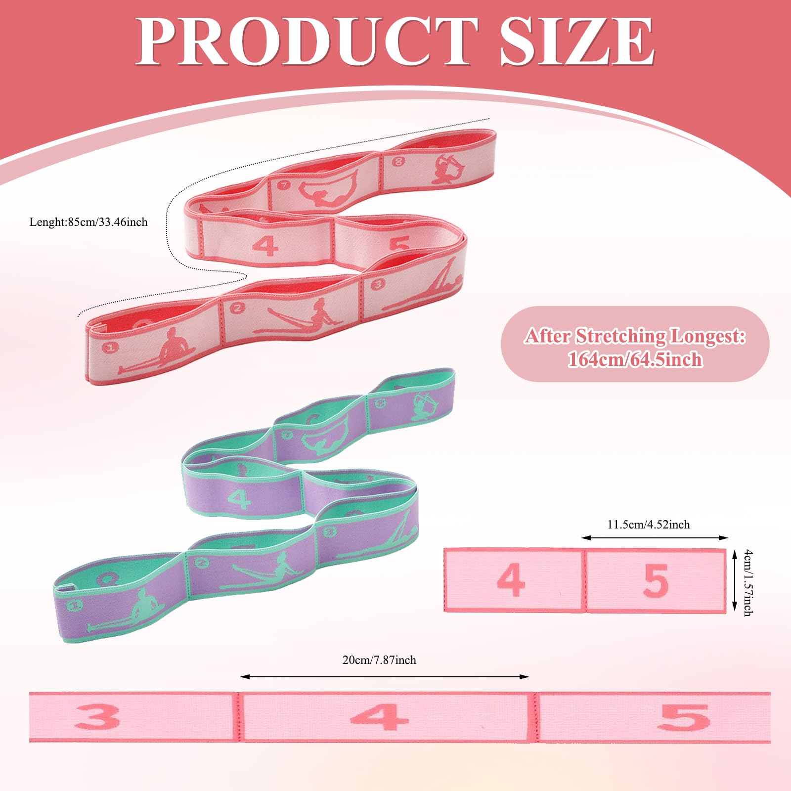 2 Pcs Elastici Fitness,Elastico Fitness,Bande Elastiche Fitness,Elastico Fasce di Resistenza,Fasce Elastiche, Sono Viola Verde + Rosa, con Eccellente Durata, Ripiegabilità e Leggerezza