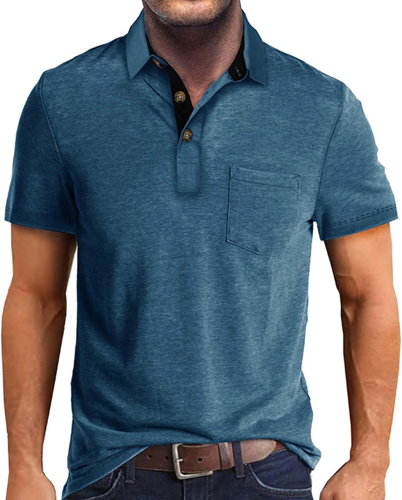 QWENTMTNTYMen's Polo Shirts Short Sleeve Casual Cotton Golf T-Shirts Regular Fit Business Button Up Lapel Collared Tops