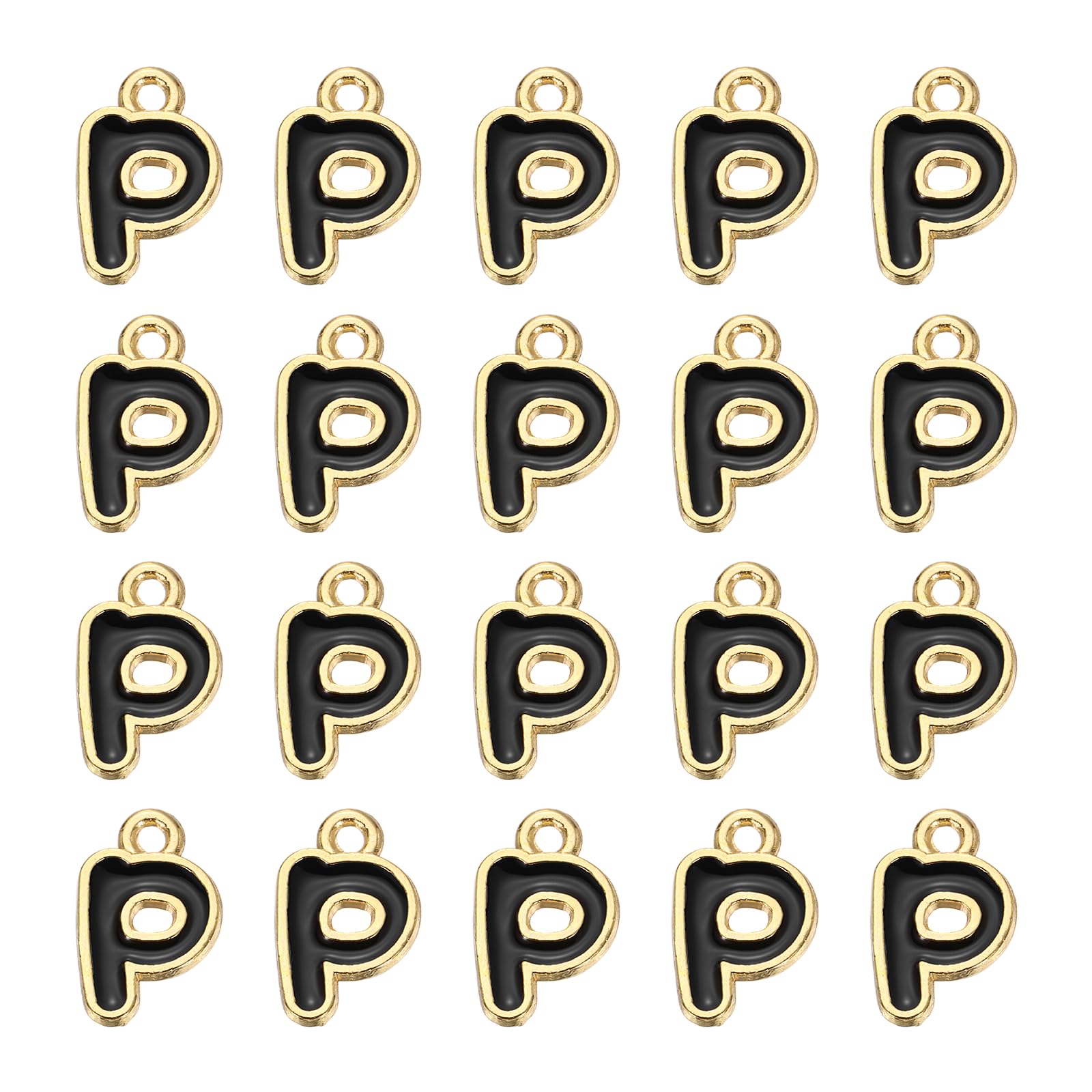 sourcing map 20 Pcs Letter Pendants, Alloy Letter P Initial Alphabet Charm with Jump Ring DIY Bracelet Necklace Pendants for Jewelry Making DIY Crafts, Gold & Black