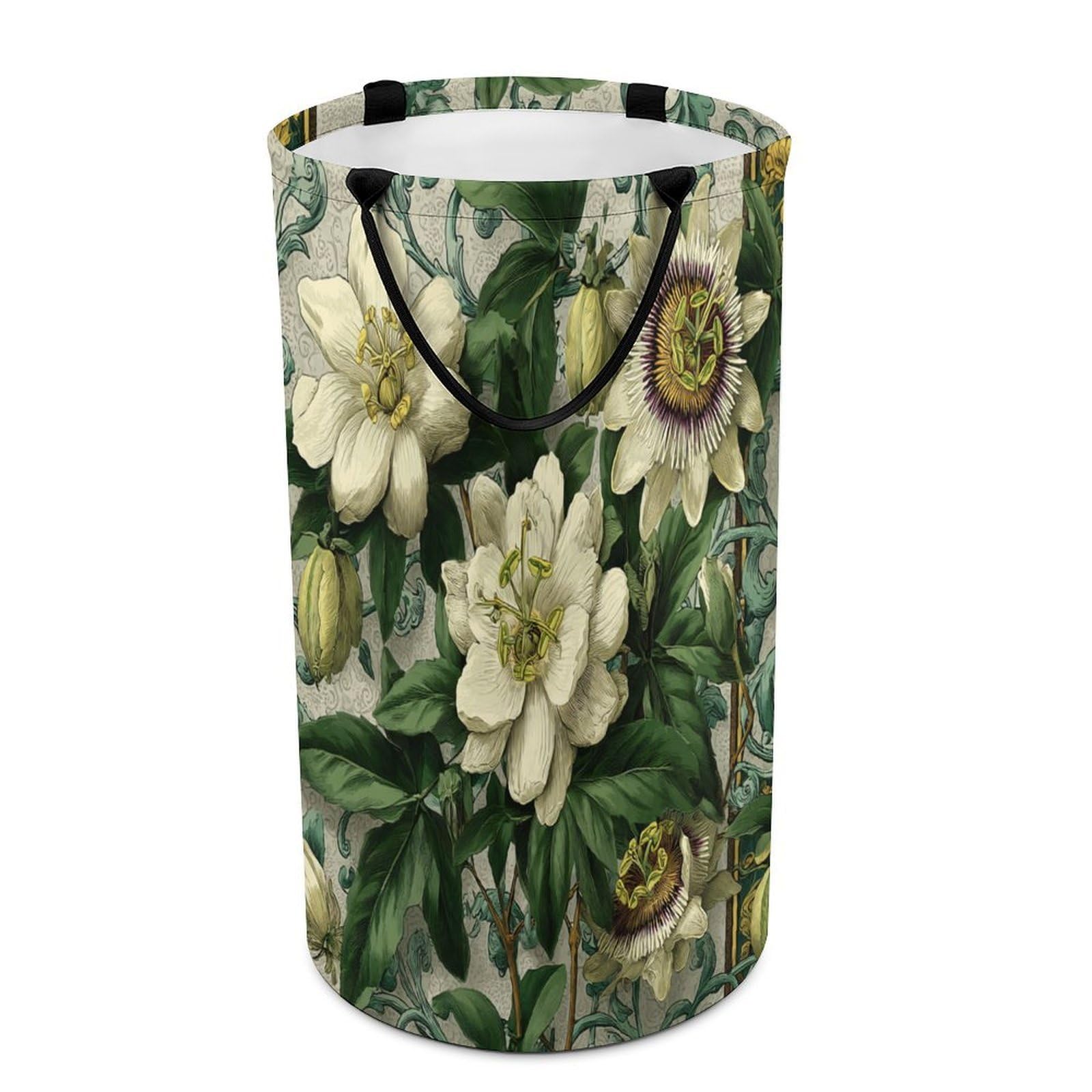 LUYYSKY Classic Abstract Green Floral Collapsible Dirty Clothes Basket, Fantasy Watercolor Botanical Plant Green Flowers Leaves Pattern Portable Clothes Storage Basket