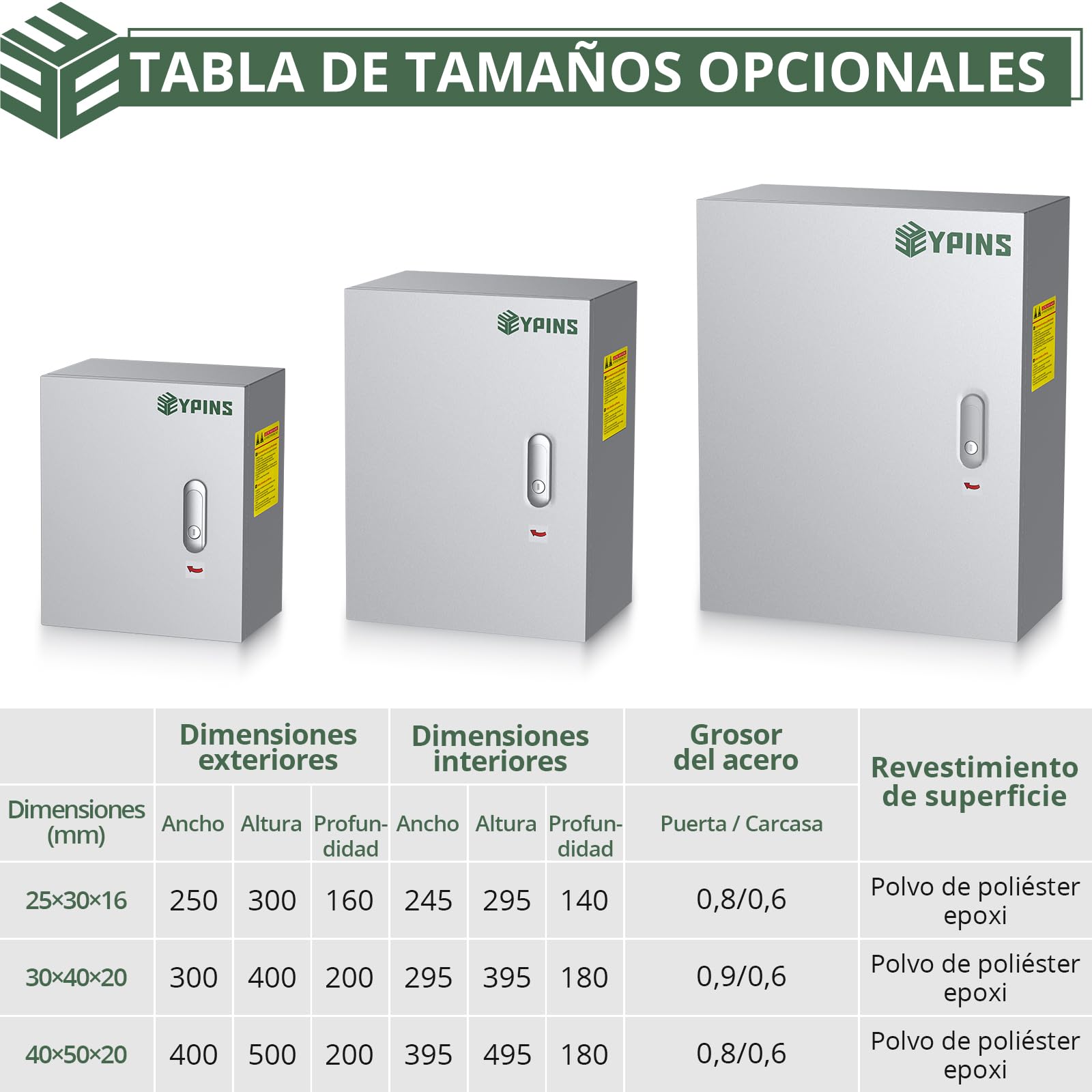 EYPINS Caja Eléctrica Metálica Acero 40x50x20cm con Cerrojo Aluminio IP44 | Caja de Conexiones Resistente a la Abrasión y Corrosión, CE, Placa de Montaje Desmontable, para Interiores y Exteriores