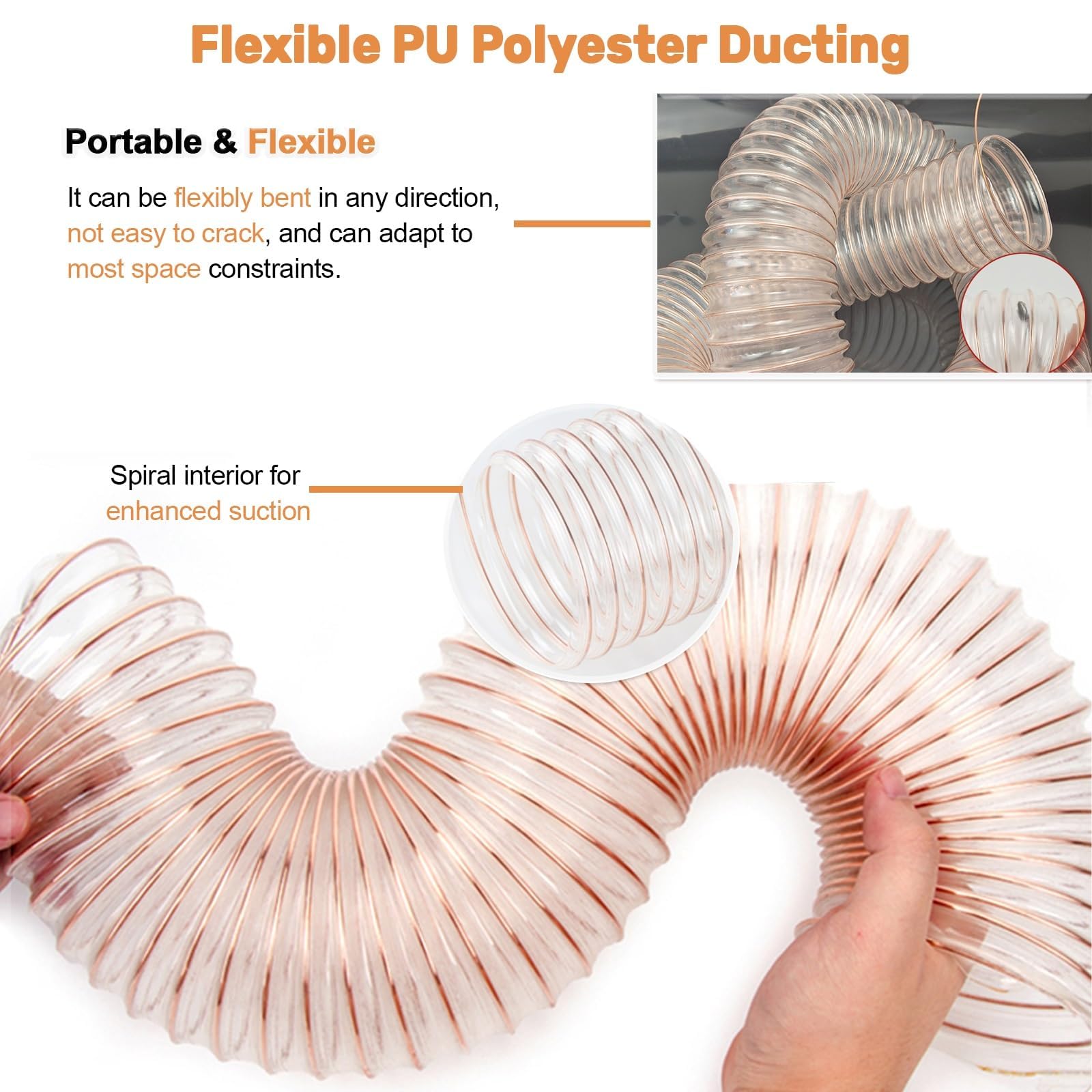 Manguera de recogida de polvo, manguera de vacío flexible resistente, manguera de extracción de desechos transparente de 3.3 pies, 325 mm de diámetro para sistemas de recogida de polvo y aspiradoras