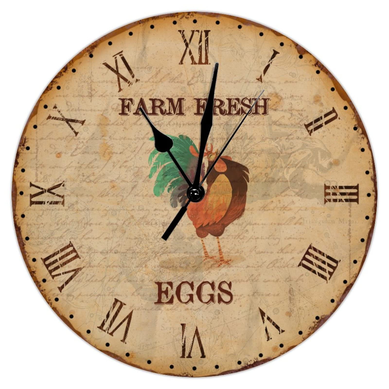 Horloge murale rustique coq bois style toscan cuisine oeufs frais ferme