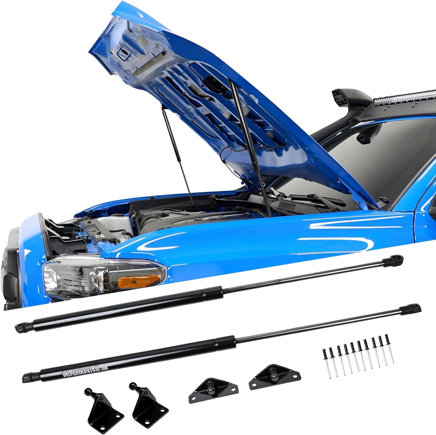 Hood Struts Lift Support Compatible with Toyota Tacoma 2016-2023 Accessories Front Hood Quicklift Gas Shocks Damper Bracket Springs Rod Prop, Need to Drill, 1 Pair Black For 2016-2023 Tacoma