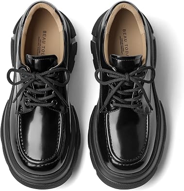BEAU TODAY Womens Platform Oxfords, Chunky Work Oxford Shoes for Women, Business Casual Leather Shoes Women, Comfortable Non-Slip Round Toe Dressy Shoes