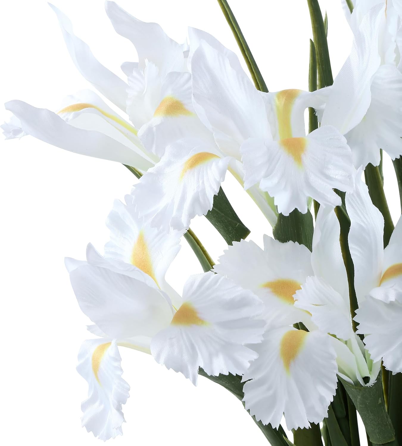 10pcs Artificial Iris Flowers with 27.5" Long Stem Realistic Faux Silk Iris Flowers for Wedding Centerpieces Bridal Bouquet Home Kitchen Party Décor Flower Arrangements (White)