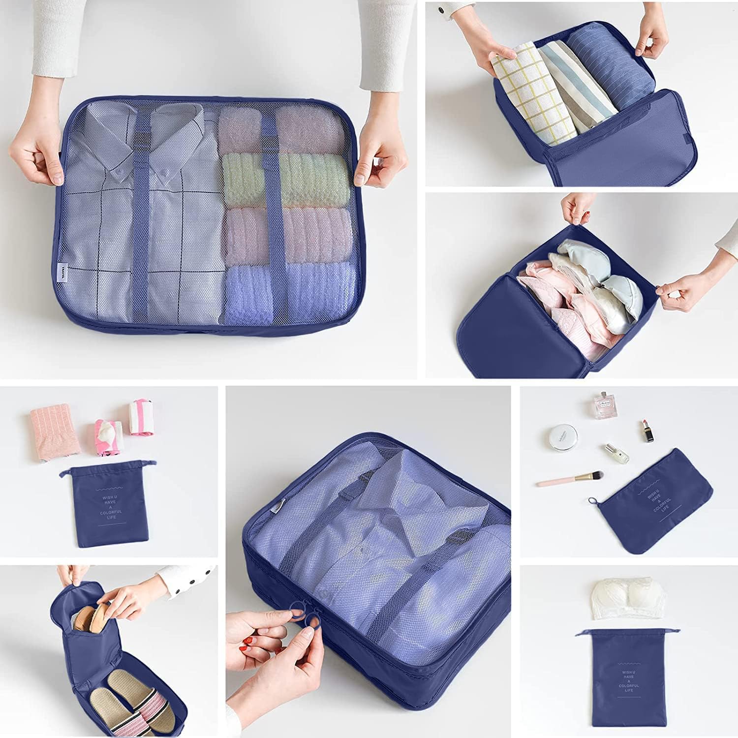 LANSKLBD 6/8 Set Packing Cubes for Suitcases Travel Luggage Packing Organizers,Travel Accessories Essentials Luggage Organizer with Shoe/Tioletry/Laundry Bag (Dark Blue, 8 set) view 5