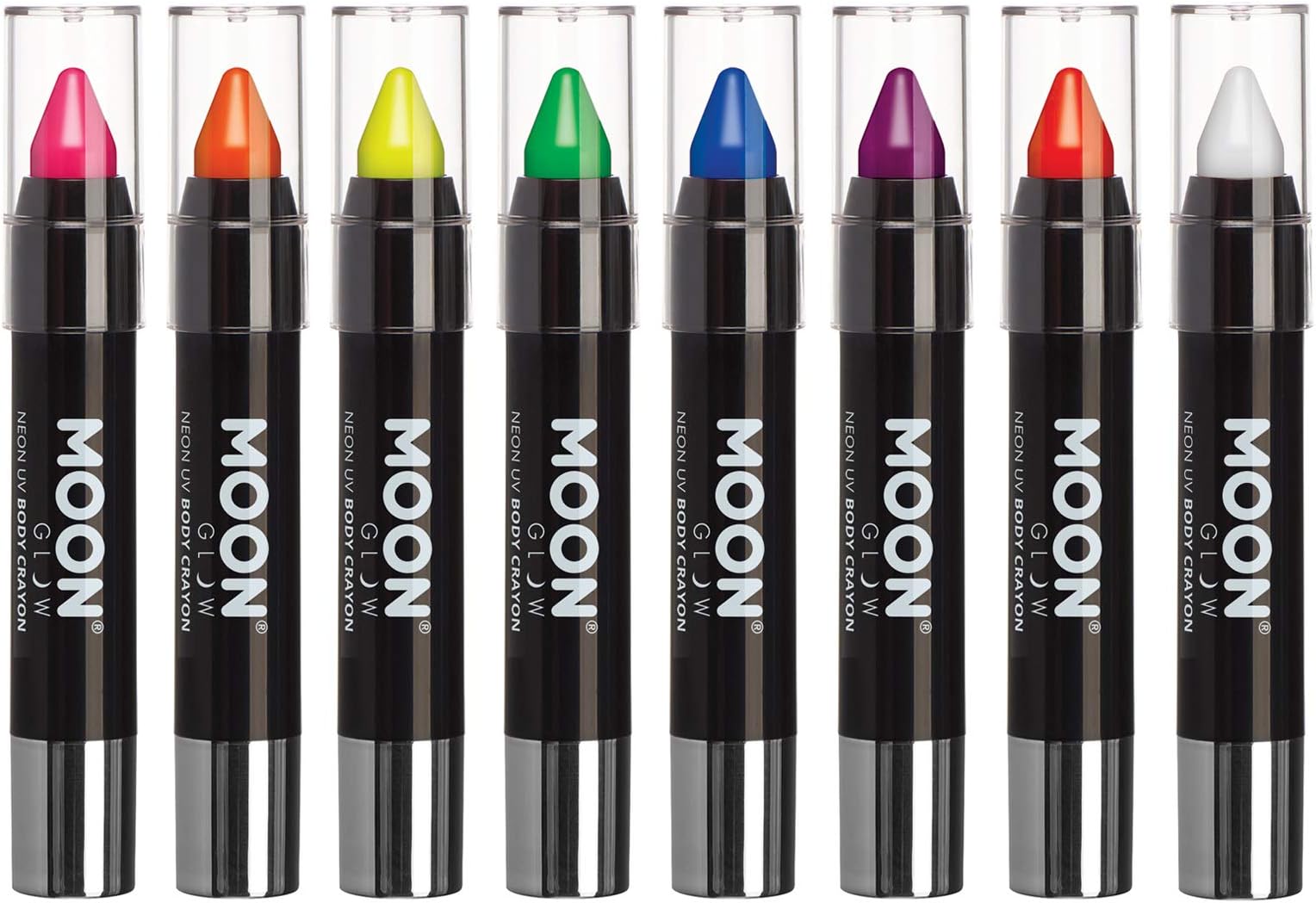 Moon Glow - Blacklight Neon Face Paint Stick / Body Crayon makeup for the Face & Body - Intense set of 8 colours - Glows brightly under blacklights